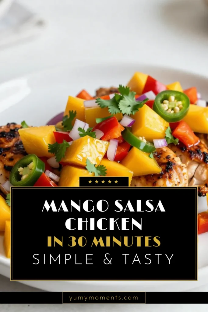 Discover the deliciousness of Mango Salsa Chicken, a vibrant recipe that's perfect for any night! Enjoy juicy grilled chicken with fresh mango salsa for a delightful twist on dinner. This healthy chicken dinner recipe features tender chicken breast topped with a zesty mango salsa, making it a must-try Mango Chicken Recipe. Ready in just 30 minutes, it&rsquo;s perfect for busy weeknights. Save this easy Grilled Chicken with Salsa recipe and impress your family tonight! #MangoSalsaChicken #HealthyDinner #GrilledChicken #ChickenRecipe