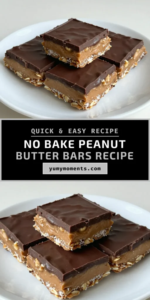 Indulge in these delicious no-bake peanut butter bars, the perfect easy peanut butter dessert for any occasion! Made with wholesome ingredients, this healthy chocolate peanut butter treat is gluten-free and ready in just 15 minutes. Perfect for satisfying your sweet tooth without the guilt, these no-bake dessert recipes are a must-try. Save this recipe and treat yourself today! #NoBakePeanutButterBars #EasyDessert #HealthyTreats #GlutenFreeRecipe