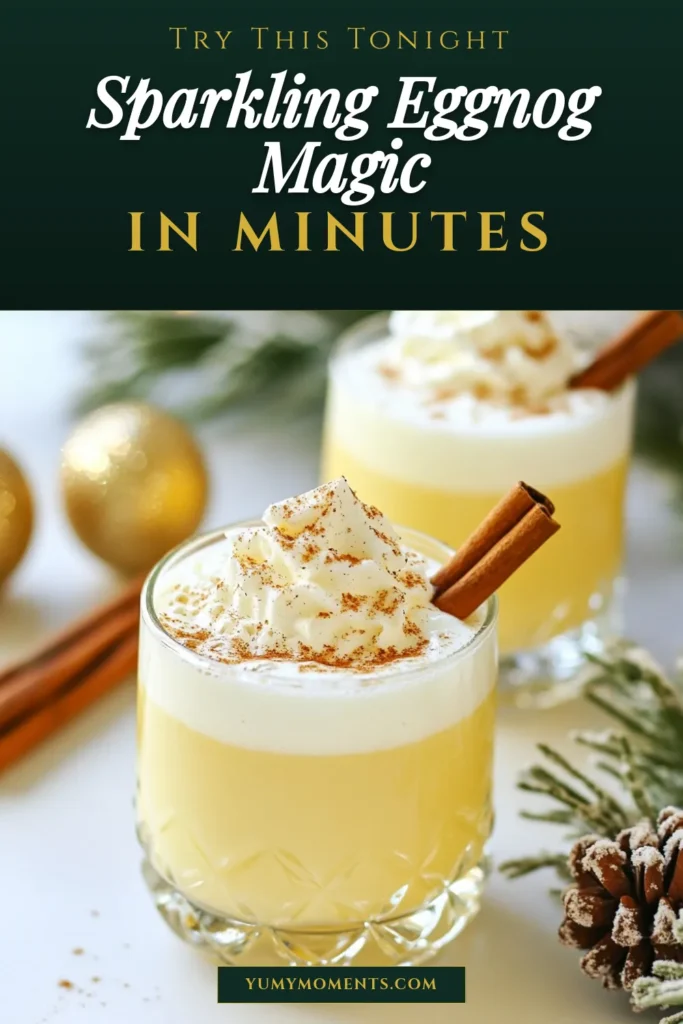 Delight your holiday gatherings with this Festive Eggnog Fizz, a sparkling eggnog beverage that will elevate your Christmas party drinks! This easy eggnog cocktail recipe combines creamy eggnog, sparkling water, and a hint of vanilla for a refreshing twist. Perfect for holiday drink ideas, this recipe takes just 10 minutes to prepare. Get ready to impress your guests&mdash;save this recipe and spread the cheer! #EggnogCocktail #HolidayRecipes #ChristmasDrinks #FestiveCheers