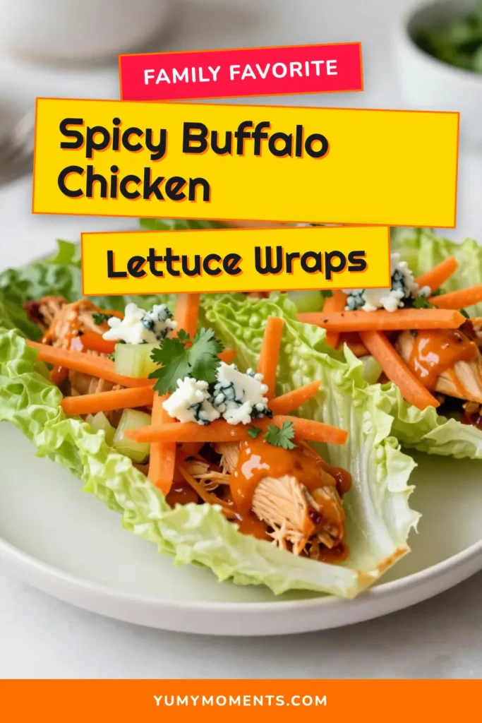 Enjoy these delicious Buffalo Chicken Lettuce Wraps for a healthy twist on your favorite spicy chicken wraps! This easy buffalo chicken recipe is perfect for low-carb meal prep or as tasty appetizers. Packed with shredded carrots, celery, and your choice of blue cheese, they&rsquo;re a crowd-pleaser. Try these low-carb chicken wraps today for a fun and flavorful bite! Save this recipe for your next gathering! #BuffaloChickenLettuceWraps #HealthyRecipe #LowCarb #SpicyChickenWraps