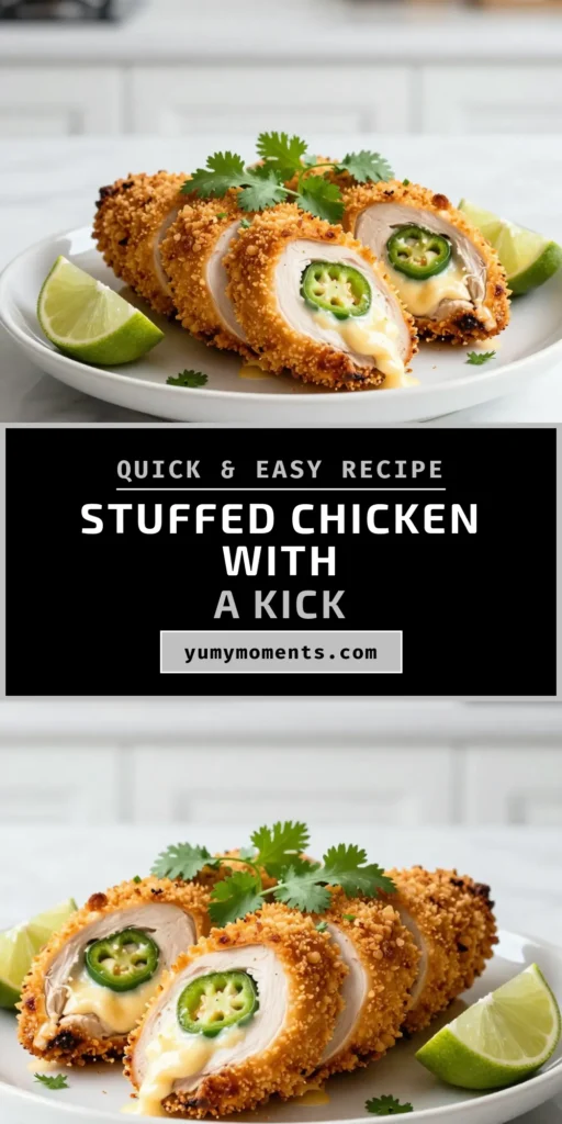 Indulge in this delicious Jalape&ntilde;o Popper Stuffed Chicken recipe that combines cheesy goodness with crispy perfection. Perfect for weeknight dinners or special occasions, this stuffed chicken recipe features a delightful cream cheese filling that will impress your family and friends. Enjoy a flavorful Cheesy Jalape&ntilde;o Chicken with every bite. Try this crispy chicken breast recipe today! Don&rsquo;t forget to save for later! #JalapenoPopperStuffedChicken #StuffedChickenRecipes #CreamCheeseChickenBake #CheesyJalapenoChicken