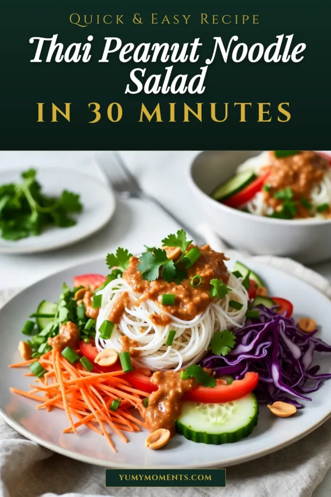 Looking for a fresh and delicious meal? Try this Thai peanut noodle salad&mdash;an easy Thai recipe packed with vibrant veggies like carrots, bell peppers, and cabbage. This healthy Thai salad recipe features rice noodles tossed in a creamy peanut sauce, making it a delightful crunchy vegetable salad. Perfect for lunch or dinner! Save this recipe and enjoy a bowl full of flavor. #ThaiPeanutNoodleSalad #HealthyThaiSalad #RiceNoodleSalad #EasyThaiRecipes