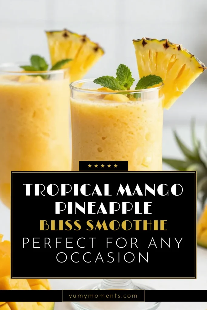 Quench your thirst with this Tropical Mango Pineapple Smoothie! This healthy smoothie recipe blends ripe mango, fresh pineapple, and coconut water for a deliciously refreshing fruit smoothie. Perfect as a dairy-free option, it&rsquo;s easy to whip up in just 10 minutes. Enjoy a delightful coconut water smoothie that&rsquo;s perfect for any time of day. Try this recipe today and savor the tropical flavors! #SmoothieRecipe #HealthyLiving #DairyFree #TropicalFlavors