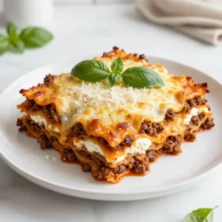 To make Cheesy Sicilian Lasagna, you need these key items: - 12 lasagna sheets - 2 tablespoons olive oil - 1 medium onion, finely chopped - 3 cloves garlic, minced - 1 pound ground beef - 1 pound Italian sausage, casings removed - 1 can (28 oz) crushed tomatoes - 2 tablespoons tomato paste - 1 teaspoon dried oregano - 1 teaspoon dried basil - Salt and pepper to taste - 2 cups ricotta cheese - 1 egg - 3 cups shredded mozzarella cheese - 1 cup grated Parmesan cheese - Fresh basil leaves for garnish The magic of Cheesy Sicilian Lasagna lies in its cheese. Three types play a big role: - Ricotta cheese adds creaminess to the layers. It has a mild taste. - Mozzarella cheese gives that stretchy, gooey bite we all love. It melts beautifully. - Parmesan cheese gives a salty kick and a nice crunch on top. It adds depth to each bite. These cheeses work together to create layers of flavor and texture in every slice. Gather these tools to make cooking easier: - Large skillet for the meat sauce - Mixing bowl for the ricotta mixture - 9x13 inch baking dish for layering - Spoon for stirring and layering - Aluminum foil for baking - Knife for slicing and serving With these essentials, you'll be ready to dive into the joy of making lasagna! {{ingredient_image_2}} Start by preheating your oven to 375&deg;F (190&deg;C). This step is key. A hot oven helps the lasagna cook evenly and brown nicely. In a large skillet, pour in 2 tablespoons of olive oil and heat over medium. Add 1 finely chopped onion and 3 minced garlic cloves. Saut&eacute; for 3-4 minutes until soft. Then, add 1 pound of ground beef and 1 pound of Italian sausage. Cook for about 7-10 minutes, stirring often. Break up the meat with a spoon. When the meat is browned, stir in 1 can of crushed tomatoes, 2 tablespoons of tomato paste, 1 teaspoon of dried oregano, and 1 teaspoon of dried basil. Add salt and pepper to taste. Let this simmer for 15 minutes. This melds the flavors and creates a rich sauce. Grab a 9x13 inch baking dish. Start by spreading a thin layer of meat sauce at the bottom. Place 3 lasagna sheets over the sauce. Next, spread one-third of the ricotta mixture over the sheets. Then, layer one-third of the meat sauce on top. Add 1 cup of shredded mozzarella cheese. Repeat this layering two more times: sheets, ricotta, sauce, and mozzarella. Finish with a layer of meat sauce on top. Top it off by sprinkling the remaining mozzarella and 1 cup of grated Parmesan cheese on the last layer. This will give you a cheesy, golden crust. To get the best cheese layer, use a mix of cheeses. I love using ricotta, mozzarella, and Parmesan. Each cheese adds a unique taste. For a creamier layer, mix ricotta with an egg. This helps it stay together. Spread each cheese layer evenly. This will give every bite a rich flavor. Don't skip the mozzarella on top! It melts perfectly and creates a golden crust. Soggy lasagna can ruin your meal. To stop this, make sure to drain your meat well. Too much liquid from the meat can make the noodles soggy. Also, boil the noodles for a shorter time if you use traditional sheets. This helps them stay firm. Layering with a thin meat sauce on the bottom helps too. It keeps the noodles from soaking up too much moisture. Presentation matters! Slice the lasagna into neat squares. Serve on a bright plate to make it pop. A sprinkle of Parmesan on top adds charm. Add a fresh basil leaf for color. This small touch makes a big difference. Pair it with a side salad for a complete meal. This way, your dish looks as good as it tastes! Pro Tips Use Fresh Herbs: Fresh basil enhances the flavor of your lasagna significantly. Add it to the meat sauce or the ricotta mixture for a vibrant taste. Layering Technique: Ensure even distribution of the layers by using a spatula to spread the ricotta and meat sauce evenly. This helps avoid dry spots in your lasagna. Let It Rest: Allow the lasagna to sit for at least 10-15 minutes after baking. This resting time helps the layers set and makes slicing easier. Customize Your Cheese: Feel free to mix different types of cheese like provolone or fontina with the mozzarella for a unique flavor profile. {{image_4}} You can easily make a vegetarian version of this dish. Start by replacing the meat with your favorite vegetables. I suggest using mushrooms, spinach, and zucchini. Saut&eacute; these veggies until tender, and mix them into the sauce. Add a bit of extra olive oil for flavor. The ricotta and mozzarella will still give you that creamy texture. This makes for a hearty meal that everyone will love. If you need a gluten-free option, there are great alternatives available. Use gluten-free lasagna sheets, which you can find in many stores. You can also make your own using almond flour or quinoa. Just remember to adjust the cooking time as needed. The flavors will still shine through, and everyone can enjoy this cheesy delight. Feel free to experiment with different cheeses. While mozzarella and ricotta are traditional, you can try using goat cheese or feta for a tangy twist. A mix of cheddar and Gouda adds a rich depth of flavor. Each cheese brings its unique taste, making your lasagna special. Mix and match to find your favorite combination! To reheat leftover lasagna, preheat your oven to 350&deg;F (175&deg;C). Place the lasagna in an oven-safe dish. Cover it with aluminum foil to keep it moist. Heat for about 20-30 minutes, or until it's hot throughout. You can also reheat individual slices in the microwave for 2-3 minutes. Just make sure to cover them to avoid drying out. If you have extra lasagna, you can freeze it. First, let it cool completely. Then, slice it into portions. Wrap each slice tightly in plastic wrap, then in aluminum foil. Place the wrapped slices in a freezer-safe bag. This way, it stays fresh for up to three months. When you&rsquo;re ready to eat, thaw it in the fridge overnight before reheating. Store leftover lasagna in the fridge for up to 4 days. Use an airtight container to keep it fresh. Always let the lasagna cool before placing it in the fridge. This helps prevent moisture buildup. Label your containers with the date, so you know when to enjoy your tasty leftovers! Sicilian lasagna has a few unique traits. First, it often uses a mix of meats, like ground beef and Italian sausage. This blend gives it a rich flavor. Second, it has a thicker sauce, which makes it heartier. Finally, Sicilian lasagna usually includes more cheese. You will find layers of ricotta, mozzarella, and Parmesan. This combination makes each bite creamy and satisfying. Yes, you can use pre-cooked lasagna noodles. These noodles save time and make the process easier. Just layer them like regular noodles in your dish. Keep in mind that pre-cooked noodles may not absorb as much sauce. This can make the lasagna a bit wetter. To fix this, you might want to bake it a bit longer. You can tell the lasagna is fully cooked by checking a few things. First, look for bubbly cheese on top. This shows the cheese has melted nicely. Second, insert a knife into the center. If it goes in easily, the lasagna is done. Lastly, let it cool for about 10-15 minutes after baking. This helps the layers set and makes slicing easier. Enjoy your delicious Sicilian lasagna! You&rsquo;ve learned how to make delicious Sicilian lasagna step by step. We covered the best ingredients and utensils needed. You now know tips for perfecting layers and avoiding sogginess. With options for vegetarian and gluten-free versions, everyone can enjoy this dish. Remember the best ways to store and reheat it. Enjoy creating your homemade lasagna and impress your friends and family with your skills!