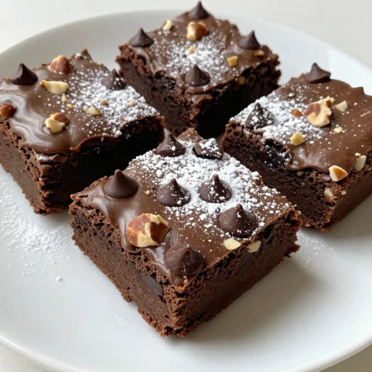 - 1 cup Nutella - 1/2 cup all-purpose flour - 2 large eggs - 1/4 cup granulated sugar - 1/2 teaspoon baking powder - 1/4 teaspoon salt Nutella is the star of these brownies. It gives them a rich, chocolatey flavor. Use good-quality Nutella for the best taste. The all-purpose flour helps bind the brownies. Eggs add moisture and help them rise. Granulated sugar adds sweetness. Baking powder makes them fluffy, while salt enhances the flavors. - 1/2 cup semi-sweet chocolate chips - 1/4 cup chopped hazelnuts You can add semi-sweet chocolate chips for extra chocolate. Chopped hazelnuts give a nice crunch and a nutty flavor. Both are optional but can make your brownies more special. Use the exact amounts for each ingredient. Too much flour can make brownies dry. Too many eggs can make them too cake-like. For the best results, measure carefully. Always use fresh ingredients. Check the dates on your baking powder and Nutella. Fresh ingredients make a big difference in taste. {{ingredient_image_2}} 1. First, preheat your oven to 350°F (175°C). This step is key for even baking. 2. Next, prepare an 8x8 inch baking pan. Grease it with cooking spray or butter. You can also line it with parchment paper. This helps with easy brownie removal later. 1. In a medium bowl, combine 1 cup of Nutella, 1/4 cup of granulated sugar, and 2 large eggs. Whisk these together until they look smooth and creamy. 2. In another bowl, mix 1/2 cup of all-purpose flour, 1/4 teaspoon of salt, and 1/2 teaspoon of baking powder. Make sure there are no lumps in the mixture. 3. Gradually fold the dry mix into the Nutella mix using a spatula. Mix just until combined to keep the brownies chewy. 4. If you want, you can fold in 1/2 cup of semi-sweet chocolate chips and 1/4 cup of chopped hazelnuts. This adds extra flavor and texture. 1. Pour the brownie batter into your prepared pan. Spread it evenly with a spatula. This helps them bake uniformly. 2. Bake your brownies in the oven for 20-25 minutes. To check if they are done, insert a toothpick in the center. It should come out with a few moist crumbs, not wet batter. Mixing your batter just right is key. If you mix too much, your brownies turn out dry. A chewy texture is what we want here. When you add the dry ingredients, use a spatula to fold them in gently. Stop mixing once you see no more dry flour. This keeps them soft and fudgy. Cooling your brownies properly makes a big difference. After baking, let them sit in the pan for 10 minutes. This helps them set. Then, move them to a wire rack to cool down all the way. Cutting them while warm makes them fall apart. Once cool, slice them into neat squares for a nice look. For a fun touch, dust your cooled brownies with powdered sugar. It adds a sweet finish. You can also drizzle them with melted chocolate for a rich look. Want to make it extra special? Serve your brownies with a scoop of vanilla ice cream. That combination is simply delightful! Pro Tips Use Room Temperature Eggs: Make sure your eggs are at room temperature before mixing; this helps them blend more smoothly into the batter, resulting in a better texture. Don't Overmix: Once you combine the dry ingredients with the wet, mix just until incorporated to keep the brownies fudgy and chewy. Check Doneness Carefully: Insert a toothpick into the center; it should come out with a few moist crumbs. Baking too long can lead to dry brownies. Let Them Cool: Allow brownies to cool in the pan for at least 10 minutes before cutting. This helps them set and makes for cleaner cuts. {{image_4}} You can make your Nutella brownies even better with fun add-ins. Try nuts like walnuts or pecans for a nice crunch. They add flavor and texture. You can also mix in different types of chocolate. Dark chocolate chips or white chocolate chunks give a tasty twist. Each choice changes the flavor, making your brownies unique. Want a healthier treat? You can use whole wheat flour instead of all-purpose flour. This swap adds more fiber and nutrients. You can also reduce the sugar content. Try using only two tablespoons of sugar. This helps keep the brownies tasty but lowers the sugar. If you need a gluten-free option, don’t worry! You can use almond flour or coconut flour instead of all-purpose flour. Both flours work well and keep the brownies moist. Just make sure to check that your other ingredients are gluten-free too. This way, everyone can enjoy these yummy brownies! Keep your Nutella brownies fresh at room temperature. Place them in an airtight container. They will stay soft and tasty for up to three days. If you want to keep them moist, add a slice of bread to the container. The bread will help retain moisture. You can freeze Nutella brownies for later use. Cut them into squares before freezing. Wrap each piece in plastic wrap. Then, place them in a freezer-safe bag. This keeps the brownies fresh for up to three months. For thawing, take out the brownies and let them sit at room temperature. It takes about 30 minutes to an hour for them to soften. You can also reheat them in the microwave for a few seconds. This makes them warm and gooey again. Nutella brownies last about three days at room temperature. If you freeze them, they can last up to three months. Always check for any signs of spoilage before eating. If they smell bad or look off, it's best to toss them out. Yes, you can make brownies without eggs. Here are some egg substitutes you can use: - Applesauce: Use 1/4 cup for each egg. - Mashed banana: Use 1/4 cup for each egg. - Yogurt: Use 1/4 cup for each egg. - Flaxseed meal: Mix 1 tablespoon with 2.5 tablespoons of water. Let it sit for 5 minutes. These options will keep your brownies moist and tasty. If you want to swap Nutella, here are some tasty options: - Chocolate hazelnut spread: Many brands offer similar flavors. - Peanut butter: It gives a different taste but is still rich. - Almond butter: This adds a nutty flavor that works well. - Chocolate ganache: Mix chocolate with cream for a smooth texture. These alternatives can change the flavor but still make great brownies. To check if your brownies are done, use these methods: - Toothpick test: Insert a toothpick in the center. It should come out with a few moist crumbs. - Visual cues: The edges should pull away from the pan slightly. - Touch test: Gently press the top. It should feel set but soft. These tips will help you catch that perfect brownie texture! Nutella brownies are simple and fun to make. We covered key ingredients like Nutella and flour, plus tips for perfect texture. Don’t forget about optional add-ins like chocolate chips or nuts to enhance flavor. Proper baking and cooling techniques are key for great results. Lastly, explore variations and storage tips to keep your brownies fresh. Enjoy making these treats, and share them with friends and family for a delightful dessert experience. Happy baking!