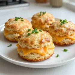 To make Keto Cheddar Biscuits, gather these simple ingredients: - 1 &frac12; cups shredded sharp cheddar cheese - 4 large eggs - &frac12; cup finely ground almond flour - 2 teaspoons baking powder - &frac12; teaspoon garlic powder - &frac12; teaspoon onion powder - 1 teaspoon dried oregano - Salt and black pepper to taste - 2 tablespoons cream cheese, softened to room temperature - Optional: Fresh chives, finely chopped, for garnish These ingredients work together to create a fluffy, cheesy biscuit. The sharp cheddar adds a bold flavor, while almond flour keeps it Keto-friendly. Each biscuit contains about: - Calories: 90 - Protein: 6g - Fat: 7g - Carbohydrates: 2g - Fiber: 1g This makes the biscuits a great option for a low-carb diet. The high protein content helps keep you full, while the healthy fats provide energy. You can switch out some ingredients for different tastes: - Cheese: Use mozzarella for a milder flavor. - Flour: Coconut flour can replace almond flour, but use less. - Eggs: Chia seeds can replace eggs for a vegan option. - Spices: Add your favorite herbs like thyme or basil for new flavors. These substitutions help customize the biscuits to your liking. Feel free to experiment! {{ingredient_image_2}} Start by preheating your oven to 400&deg;F (200&deg;C). This helps the biscuits rise well. Line a baking sheet with parchment paper. This keeps the biscuits from sticking. In a large bowl, mix together 1 &frac12; cups of shredded sharp cheddar cheese and &frac12; cup of finely ground almond flour. Stir well until they are combined. In another bowl, whisk together 4 large eggs and 2 tablespoons of softened cream cheese until smooth. Then, add 2 teaspoons of baking powder, &frac12; teaspoon of garlic powder, &frac12; teaspoon of onion powder, 1 teaspoon of dried oregano, and a pinch of salt and black pepper. Mix until everything is well combined. Fold the egg mixture into the cheese and almond flour mix. Do this gently until you get a sticky dough. Using a cookie scoop or a large spoon, drop equal-sized portions of the dough onto the lined baking sheet. Make sure to leave about 2 inches between each scoop. This space allows the biscuits to expand while baking. Place the baking sheet in your preheated oven. Bake for 12-15 minutes. The biscuits should turn golden brown and feel firm when done. Carefully take them out of the oven and cool them on the baking sheet for a few minutes. To get the best texture, make sure your cheese is freshly shredded. Pre-shredded cheese often contains anti-caking agents, which can affect the dough. Also, avoid over-mixing the dough. Gently fold the ingredients until just combined. This keeps your biscuits light and fluffy. For a pop of flavor, you can sprinkle some finely chopped fresh chives on top before serving. Enjoy your Keto Cheddar Biscuits warm! When making Keto Cheddar Biscuits, avoid overmixing the dough. This makes biscuits tough. Do not skip the baking powder; it helps the biscuits rise. If your oven runs hot, check the biscuits early. They can burn quickly. Lastly, make sure to use fresh cheese for the best flavor. To boost flavor, try adding cayenne pepper or smoked paprika for heat. Fresh herbs, like rosemary or thyme, also add depth. Consider using different cheeses, such as gouda or pepper jack, to mix it up. A sprinkle of nutritional yeast can create a cheesy, nutty taste. These biscuits pair well with soups like broccoli cheddar or tomato basil. Serve them alongside a fresh salad for a light meal. You can also enjoy them with a dollop of sour cream or an avocado spread. For a fun twist, use them as a base for mini sliders! Pro Tips Cheese Selection: Use a sharp cheddar for a more pronounced flavor in your biscuits. Egg Temperature: Make sure your eggs are at room temperature for better incorporation with the other ingredients. Baking Time: Keep an eye on the biscuits while baking; they should be golden brown but not overdone. Storage Tips: Store any leftovers in an airtight container in the fridge for up to a week, or freeze for longer storage. {{image_4}} You can switch up the cheese in this recipe for fun flavors. Try using mozzarella for a stretchy texture. Monterey Jack adds a mild taste that works well too. If you want a stronger bite, go for Gouda or blue cheese. Each cheese gives a unique twist to your biscuits. Changing herbs and spices can make your biscuits stand out. Add fresh rosemary for a woodsy flavor. You can also mix in some thyme for a nice touch. If you like heat, try adding a pinch of cayenne pepper. Experimenting with flavors helps keep things fresh and exciting. Almond flour is already a great gluten-free choice. But, if you want alternatives, try coconut flour. Just remember that coconut flour absorbs more liquid. You may need to adjust the egg or cream cheese for the right dough. These swaps keep your biscuits tasty and safe for gluten-free diets. After you make your Keto Cheddar Biscuits, you may have some left. Let them cool first. Then, place them in an airtight container. Store them in the fridge. They will stay fresh for about 3 days. If you want them to last longer, consider freezing instead. When you're ready to enjoy leftover biscuits, preheat your oven to 350&deg;F (175&deg;C). Place the biscuits on a baking sheet. Heat for about 5-10 minutes. This will make them warm and tasty again. You can also use a microwave. Heat for 20-30 seconds, but they might not be as crispy. To freeze your biscuits, let them cool completely. Place them in a single layer on a baking sheet. Freeze for about 1 hour. Then, transfer them to a freezer-safe bag. They will keep well for up to 3 months. When you want to eat them, just reheat as mentioned above. Enjoy your biscuits anytime! Yes, you can make these biscuits ahead of time. Bake them and let them cool. Store them in an airtight container for up to three days. When you are ready to eat, just warm them in the oven for a few minutes. The heat brings back their fresh taste and texture. Absolutely! These biscuits are great for meal prep. They freeze well too. After baking, let them cool completely. Place them in a freezer bag. They can last up to three months in the freezer. Just thaw and reheat when you need a quick snack or side dish. To adjust the recipe, simply halve the ingredients. Use three eggs instead of four. For cheese, use three-quarters of a cup. This way, you can make six biscuits instead of twelve. Just keep an eye on the baking time, as smaller biscuits may bake faster. This post gave you all the steps to make great Keto Cheddar Biscuits. We covered simple ingredients, detailed instructions, and helpful tips. You learned how to avoid common mistakes and enhance the flavor. We also shared variations, storage tips, and answered common questions. Now you&rsquo;re ready to bake delicious biscuits with ease. Enjoy your cooking and share these treats with others. Happy baking!