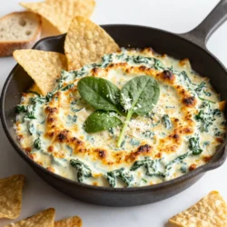 For the Cheesy Spinach Artichoke Dip Skillet, gather these key ingredients: - 1 cup fresh spinach, finely chopped - 1 cup canned artichoke hearts, drained and roughly chopped - 1 cup cream cheese, softened to room temperature - 1/2 cup sour cream - 1 cup shredded mozzarella cheese - 1/2 cup grated Parmesan cheese - 2 cloves garlic, minced - 1 teaspoon onion powder - 1/2 teaspoon red pepper flakes (optional for heat) - Salt and black pepper to taste - Tortilla chips or slices of a crusty baguette for serving Choosing quality ingredients makes a big difference. Fresh spinach adds vibrant color and flavor. Use canned artichoke hearts that are tender and well-drained. Cream cheese should be soft for easy mixing. For the best taste, select high-fat sour cream and real cheeses. Fresh garlic gives a stronger flavor than jarred. The spices should be fresh to enhance the dip's overall taste. You can adjust this recipe to fit your needs. For a lighter option, use Greek yogurt instead of sour cream. If you want a vegan version, swap the cream cheese and cheeses for plant-based alternatives. To avoid gluten, make sure your chips or bread are gluten-free. You can add cooked chicken or shrimp for extra protein. {{ingredient_image_2}} First, preheat your oven to 350&deg;F (175&deg;C). This step gets your dip ready for baking. Next, grab a large, oven-safe skillet. You will cook the dip right in this skillet, making clean-up easy. In the skillet, add one cup of finely chopped spinach and two minced garlic cloves. Saut&eacute; these over medium heat for about 2-3 minutes. Stir often until the spinach wilts and the garlic smells great. Now, add one cup of chopped artichoke hearts. Stir well and let them cook together for another 2 minutes. The mixture should smell amazing. In a separate bowl, mix one cup of softened cream cheese and half a cup of sour cream. Add one teaspoon of onion powder, half a teaspoon of red pepper flakes, and a pinch of salt and black pepper. Use a hand mixer or whisk to blend everything. You want it creamy and smooth. Once your cheesy base is ready, gently fold in the saut&eacute;ed spinach and artichokes. Next, add one cup of shredded mozzarella cheese and half a cup of grated Parmesan cheese. Make sure everything is mixed well. Spread the dip mixture back into the skillet. Smooth the top to help it bake evenly. Place the skillet in the oven and bake for 20-25 minutes. Look for a bubbly top and a golden brown crust. After baking, let it cool for a few minutes before serving. Enjoy with tortilla chips or slices of a crusty baguette! To keep your dip smooth, use softened cream cheese. This helps blend easily. A hand mixer works great for this task. Mix the cream cheese and sour cream until creamy. If you want extra creaminess, add more sour cream or cream cheese. Always fold in the spinach and artichokes gently. This keeps the dip fluffy and light. If you enjoy some heat, add red pepper flakes. Start with half a teaspoon. You can always add more if you want. For a milder dip, skip the red pepper flakes. You can also use sweet paprika for flavor without the heat. Test the spice level before serving to make sure it&rsquo;s just right. Serve the dip hot from the skillet for a rustic vibe. This keeps it warm and inviting. Garnish with extra Parmesan cheese and fresh spinach leaves. Pair it with colorful tortilla chips or slices of a crusty baguette. This makes the dish look appealing and tasty. Enjoying it with friends or family is always a good idea! Pro Tips Fresh Ingredients: Always opt for fresh spinach and high-quality artichoke hearts for the best flavor and texture in your dip. Cheese Choices: Experiment with different cheeses like cheddar or gouda for a unique twist on the classic dip. Serving Suggestions: Try serving the dip with a variety of dippers, such as pita chips, sliced veggies, or crackers for added crunch. Make Ahead: Prepare the dip a day in advance and store it in the refrigerator. Just bake it when you're ready to serve! {{image_4}} You can easily boost the protein in your dip. Try adding cooked chicken or shrimp. Shredded rotisserie chicken works great. If you prefer seafood, add small shrimp. Mix these proteins in when you combine the spinach and artichokes. They add flavor and heartiness to the dip. If you're looking for a vegan option, swap out the dairy. Use cashew cream instead of cream cheese. You can also use coconut yogurt in place of sour cream. Nutritional yeast adds a cheesy flavor without dairy. For the cheeses, try vegan mozzarella and Parmesan. This way, everyone can enjoy the dip! Seasonal ingredients can change the flavor of your dip. In spring, try adding fresh herbs like basil or dill. In fall, roasted butternut squash can add a sweet twist. For summer, mix in fresh tomatoes for extra color and taste. These swaps keep the dish fresh and exciting! After enjoying your cheesy spinach artichoke dip, let it cool to room temp. Then, transfer it to an airtight container. It will stay fresh in the fridge for up to three days. Make sure to cover it well. This helps keep the dip creamy and tasty. If you want to store it longer, freeze it. To reheat, place the dip in an oven-safe dish. Heat your oven to 350&deg;F (175&deg;C). Cover the dish with foil to keep moisture in. Bake for about 15-20 minutes or until hot. You can also warm it in the microwave. Just use a microwave-safe bowl and heat in short bursts, stirring often. If you want to freeze the dip, do it before you bake it. Place the mixed dip in a freezer-safe container. Squeeze out any air before sealing. It can last up to two months in the freezer. When ready to eat, thaw it in the fridge overnight. Then, bake as normal for a delicious treat. Yes, you can prepare the dip a day ahead. Just mix the ingredients and place them in your skillet. Cover it with plastic wrap and store it in the fridge. When you are ready to bake, just remove the wrap and pop it in the oven. This saves time and still gives you a warm, cheesy dish. You have many tasty options to serve with this dip: - Tortilla chips - Slices of crusty baguette - Fresh vegetable sticks like carrots or celery - Pita chips These will add great crunch and flavor, making your dip experience even better. You will know the dip is ready when the top is bubbly and golden brown. It usually takes about 20-25 minutes in the oven. Keep an eye on it during the last few minutes. Let it cool for a bit before serving. Enjoy the warm, cheesy goodness! This article covered all you need to know about making Cheesy Spinach Artichoke Dip. We explored the best ingredients, step-by-step cooking instructions, and tips for a creamy texture. You now have fun variations and helpful storage tips too. In conclusion, enjoy experimenting with flavors and sharing this dip. It&rsquo;s perfect for any occasion, so make it and delight your guests!