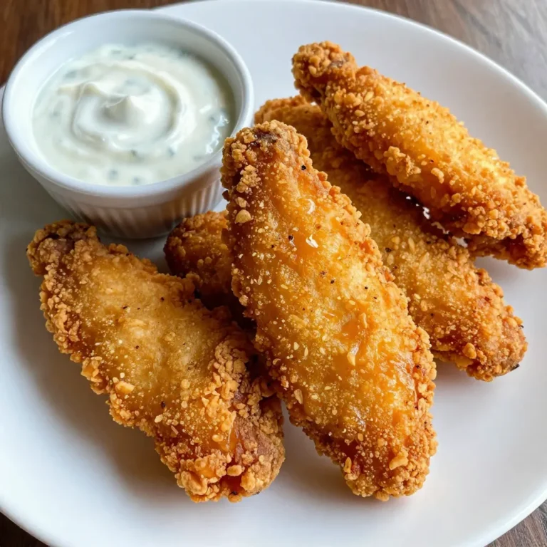 To make crispy buttermilk fried chicken tenders, gather these ingredients: - 1 lb chicken tenderloins - 1 cup buttermilk - 1 teaspoon hot sauce (optional) - 1 cup all-purpose flour - 1 teaspoon garlic powder - 1 teaspoon onion powder - 1 teaspoon smoked paprika - 1/2 teaspoon cayenne pepper - Salt and black pepper to taste - 1 cup vegetable oil Choose fresh chicken tenderloins for the best flavor. Look for pink, firm pieces. Check for no bruising or discoloration. If you can, buy organic or free-range chicken. These options often taste better and have less harmful additives. If you don't have buttermilk, use these alternatives: - Mix 1 cup of milk with 1 tablespoon of vinegar or lemon juice. - Let it sit for 5-10 minutes until it thickens. - You can also use plain yogurt, thinned with a little water. These swaps will still give your chicken that tender texture and tangy flavor! {{ingredient_image_2}} Start by mixing the buttermilk and hot sauce in a large bowl. Whisk them together until combined. Add the chicken tenderloins, making sure they are fully submerged in the buttermilk. Cover the bowl with plastic wrap. Place it in the fridge for at least 1 hour. For the best taste, marinate overnight. This step makes the chicken juicy and flavorful. In another bowl, combine the flour, garlic powder, onion powder, smoked paprika, cayenne pepper, salt, and black pepper. Mix them well to blend the spices. This coating gives the chicken its crispy texture and great flavor. It's important to have an even mix for consistent taste on every piece. Heat the vegetable oil in a deep skillet over medium-high heat. Use a thermometer to check the oil temperature, aiming for 350°F. A quick test is to sprinkle a bit of flour into the oil; if it bubbles, it's hot enough. Carefully add the coated chicken tenders to the hot oil. Do not overcrowd the pan; this keeps the oil hot. Fry each tender for about 4-5 minutes on each side. They should turn golden brown and reach an internal temperature of 165°F. Once cooked, drain the chicken on paper towels to keep them crispy. To get the crispiest chicken tenders, a good marinade is key. Soak your chicken in buttermilk for at least one hour. This adds flavor and keeps the meat juicy. When you coat the chicken, press the flour mixture on firmly. This helps the coating stick better. Use vegetable oil for frying. It has a high smoke point, which means it can heat up well without burning. Canola or peanut oil also work great. Always check the oil temperature. Aim for 350°F (175°C) for perfect frying. One mistake is overcrowding the pan. If you add too many tenders at once, they will steam instead of fry. Fry in small batches. Another mistake is not letting the oil heat up enough. Always test the oil with a small bit of flour. If it bubbles, you’re good to go! Pro Tips Marinate Longer for Extra Tenderness: If time allows, marinate the chicken overnight in buttermilk to achieve maximum tenderness and flavor absorption. Double-Dip for Extra Crispiness: For an even crunchier coating, dip the chicken tenders back into the buttermilk after the first flour coating and then dredge them in flour again. Use a Thermometer: To ensure perfectly cooked chicken, use a meat thermometer to check that the internal temperature has reached 165°F (74°C). Keep Oil Temperature Consistent: Monitor the oil temperature closely while frying; if it drops too low, the chicken will absorb more oil and become greasy. {{image_4}} To make your chicken tenders spicy, add hot sauce to the buttermilk marinade. I suggest one teaspoon of hot sauce, but you can use more if you love heat. This adds a nice kick to the chicken. You can even mix in cayenne pepper for extra spice. Just remember to taste the batter before frying to find the right heat level for you. If you need a gluten-free option, swap the all-purpose flour for gluten-free flour. Almond flour or rice flour also works well for the coating. These alternatives will give your chicken a nice crunch. You can mix in your favorite gluten-free spices for added flavor. Always check the labels to ensure everything is gluten-free. You can enjoy a lighter version by baking the chicken instead of frying. Preheat your oven to 400°F (200°C). After coating the chicken, place it on a baking sheet lined with parchment paper. Spray the tenders lightly with cooking spray. Bake for 20-25 minutes or until golden brown and cooked through. This method keeps the chicken juicy while reducing oil. To keep your leftover chicken tenders fresh, place them in an airtight container. Allow them to cool before sealing. This helps prevent sogginess. You can store them in the fridge for up to 3 days. If you want them to last longer, consider freezing. Reheat your chicken tenders in an oven for best results. Preheat the oven to 375°F (190°C). Place the tenders on a baking sheet. Bake for about 10-15 minutes or until they are hot and crispy. Avoid using a microwave, as it can make them soggy. To freeze chicken tenders, first allow them to cool completely. Place them in a single layer on a baking sheet and freeze for about 1 hour. Once firm, transfer the tenders to a freezer-safe bag. They will last for up to 3 months. To cook from frozen, bake them at 375°F (190°C) for about 20-25 minutes. You should marinate chicken tenderloins for at least 1 hour. However, for the best taste and tenderness, I recommend marinating overnight. This allows the buttermilk to break down the chicken's fibers, making it juicy and soft. It also helps the flavors to soak in deeply. Crispy buttermilk fried chicken tenders go well with many sides. Here are some tasty options: - French fries or sweet potato fries - Coleslaw for a crunchy texture - Macaroni and cheese for a creamy side - A fresh garden salad for balance - Dipping sauces like ranch or barbecue sauce These sides complement the chicken and make for a complete meal. Yes, you can use chicken breasts instead of tenderloins. Just cut them into strips about the same size as tenderloins. This way, they will cook evenly. Keep in mind that cooking time might change slightly. Make sure to check for an internal temperature of 165°F (74°C) to ensure they are fully cooked. You now have all the tools to make great crispy buttermilk fried chicken tenders. We discussed key ingredients, marinating steps, and frying tips. I shared ways to achieve maximum crispiness and avoid common mistakes. We even explored tasty variations and proper storage methods. Remember, cooking is all about enjoying the process. With practice, you'll perfect your technique and impress everyone with your cooking skills. Happy frying!