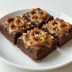 To make salted caramel pretzel brownies, you will need the following ingredients: - 1 cup unsalted butter, melted - 2 cups granulated sugar - 4 large eggs - 1 teaspoon vanilla extract - 1 cup all-purpose flour - 1 cup unsweetened cocoa powder - 1 teaspoon baking powder - 1/2 teaspoon salt - 1 cup pretzels, crushed (plus extra for topping) - 1 cup semi-sweet chocolate chips - 3/4 cup store-bought salted caramel sauce - Sea salt for garnishing Each ingredient plays a key role. The unsalted butter gives the brownies a rich flavor. Granulated sugar adds sweetness and moisture. Eggs bind the mix and create a soft texture. Vanilla extract enhances the taste, making it more inviting. Flour and cocoa powder form the base, creating that perfect brownie structure. Baking powder helps them rise slightly. Salt balances all the sweetness. Crushed pretzels add crunch, while chocolate chips provide gooey goodness. Lastly, salted caramel sauce creates a sweet, salty swirl. Topping with sea salt adds a delightful finish. Enjoy gathering these ingredients! They will come together to make a treat that you won't forget. {{ingredient_image_2}} Start by preheating your oven to 350&deg;F (175&deg;C). Next, grab a 9x13 inch baking pan. Lightly grease it with butter or spray. Line the pan with parchment paper. Make sure to leave some paper hanging over the edges. This helps you lift the brownies out later. In a big bowl, mix one cup of melted butter with two cups of sugar. Whisk until the mix is smooth. Add four large eggs, one at a time, mixing well after each. Then stir in one teaspoon of vanilla extract. In another bowl, sift together one cup of flour, one cup of cocoa powder, one teaspoon of baking powder, and half a teaspoon of salt. Gradually add this dry mix to the wet mix. Stir until just combined. Be careful not to overmix! Now, gently fold in one cup of crushed pretzels and one cup of chocolate chips. Pour half of the brownie batter into the pan. Spread it evenly to make the first layer. Drizzle half of the salted caramel sauce over this layer. Let it zigzag across the surface. Now, pour the rest of the brownie batter on top and smooth it out. Drizzle the remaining caramel sauce over this layer, too. Use a knife to swirl it lightly for a marbled look. Sprinkle extra crushed pretzels on top, and add a sprinkle of sea salt. Bake in the oven for 30-35 minutes. Check with a toothpick. It should come out with a few moist crumbs. Let the brownies cool in the pan for 20 minutes. Use the parchment paper to lift them out and cool completely on a wire rack. To get soft and fudgy brownies, avoid overmixing. When you add the dry ingredients, mix just until combined. This keeps the brownies tender. Checking for doneness is key. A toothpick should come out with a few moist crumbs, not clean. This tells you they are still fudgy and not overbaked. You can make these brownies even better! Consider adding nuts, like walnuts or pecans, for crunch. You can also try swapping half the cocoa with dark chocolate for richer taste. If you love peanut butter, swirl some into the batter. It adds a fun twist to the flavor. For a stunning look, serve these brownies on a nice platter. Drizzle extra caramel sauce on top for extra flair. Add whole pretzels for a fun touch. You can also sprinkle sea salt lightly on each piece. This enhances the sweet and salty balance. Enjoy serving these treats to friends and family! Pro Tips Use High-Quality Chocolate: Opt for high-quality semi-sweet chocolate chips for a richer flavor that elevates your brownies. Adjust Caramel Consistency: If your caramel sauce is too thick, gently warm it in the microwave to make it easier to drizzle. Don&rsquo;t Overbake: For fudgy brownies, keep an eye on the baking time and remove them from the oven as soon as a toothpick comes out with a few moist crumbs. Let Them Cool: Allow the brownies to cool completely before cutting; this helps them set and makes for cleaner squares. {{image_4}} You can make these brownies gluten-free easily. Use a gluten-free flour blend. This blend works well in place of all-purpose flour. Just be sure to check the label. It should be safe for baking. The taste stays rich and delicious. Want some crunch? Add nuts! Chopped walnuts or pecans give a nice bite. Mix about half a cup into the batter. You can also sprinkle some on top with the pretzels. This adds extra texture to each bite. Feel free to switch up the caramel. You can use homemade caramel if you prefer. This gives a fresh taste. If you want a twist, try flavored caramel. Salted caramel works great, but chocolate or vanilla caramel adds fun flavors, too. To keep your salted caramel pretzel brownies fresh, store them in an airtight container. Place a piece of parchment paper between layers to prevent sticking. Keep the container at room temperature for up to three days. If you want them to last longer, refrigeration is an option. However, note that cold storage may change the texture. Freezing is a great way to save brownies for later. Cut the brownies into squares and wrap each piece tightly in plastic wrap. Place the wrapped brownies in a freezer bag and remove as much air as possible. They can last in the freezer for up to three months. When you're ready to enjoy them, just thaw them in the fridge overnight. To reheat your brownies, simply microwave them for about 10-15 seconds. This process warms them up and restores their gooey texture. If you prefer, you can also warm them in the oven at 350&deg;F (175&deg;C) for 5-10 minutes. Just cover them with foil to keep them from drying out. Enjoy your brownies warm, with a drizzle of extra caramel if you like! Yes, you can make these brownies ahead of time. Once they cool, store them in an airtight container. They stay fresh for up to five days. You can also freeze them for later. Wrap each brownie in plastic wrap and place them in a freezer bag. They can last for about three months in the freezer. Just thaw them in the fridge overnight before serving. You can use several egg substitutes in this recipe. Here are a few options: - Flaxseed meal: Mix 1 tablespoon of flaxseed meal with 2.5 tablespoons of water. Let it sit for 5 minutes. - Applesauce: Use 1/4 cup of unsweetened applesauce for each egg. - Greek yogurt: Replace each egg with 1/4 cup of plain Greek yogurt. These options help keep your brownies moist and tasty. To check if your brownies are done, use a toothpick. Insert it into the center of the brownies. If it comes out with a few moist crumbs, they are done. If it comes out wet with batter, they need more time. Bake them for about 30-35 minutes. Keep an eye on them toward the end to avoid overbaking. Enjoy that fudgy goodness! We covered all the key steps to make delicious brownies. You learned about the simple ingredients, easy instructions, and useful tips. Remember to check the texture and taste before serving. You can even try different variations to suit your preferences. Store any leftovers properly to enjoy later. With these pointers, you can bake perfect brownies every time. Happy baking!