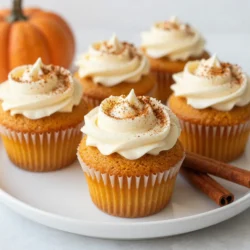 - 1 &frac12; cups all-purpose flour - 1 cup granulated sugar - 1 teaspoon baking powder - 1 teaspoon baking soda - &frac12; teaspoon salt - 2 teaspoons pumpkin pie spice - &frac12; cup unsalted butter, softened - 2 large eggs - 1 cup canned pumpkin puree - &frac12; cup strong brewed coffee, cooled - 1 teaspoon vanilla extract - Optional: Cream cheese frosting for topping The key to a great pumpkin spice latte cupcake lies in the ingredients. - Pumpkin puree: This adds moisture and a rich pumpkin taste. Use canned for ease. - Coffee: Strong brewed coffee enhances the flavor of the spices. It adds depth. - Pumpkin pie spice: This blend brings the warm flavors of fall. It usually includes cinnamon, nutmeg, and ginger. - Unsalted butter: Softened butter makes the cupcakes light and fluffy. It helps bind the ingredients well. You can easily swap some ingredients to fit your needs. - Flour: Use a gluten-free blend if needed. It works well in this recipe. - Sugar: Coconut sugar or a sugar substitute may work, but it may change the taste slightly. - Butter: You can use margarine or a dairy-free butter. Just ensure it is softened. - Eggs: For a vegan option, replace eggs with flax eggs or applesauce. One egg equals one tablespoon of flaxseed meal mixed with three tablespoons of water. - Coffee: If you want a caffeine-free version, use decaf coffee or a strong herbal tea. {{ingredient_image_2}} Start by preheating your oven to 350&deg;F (175&deg;C). This step ensures even baking. Next, line a cupcake tin with paper liners. This makes it easy to remove the cupcakes later. In a large mixing bowl, combine these dry ingredients: - 1 &frac12; cups all-purpose flour - 1 cup granulated sugar - 1 teaspoon baking powder - 1 teaspoon baking soda - &frac12; teaspoon salt - 2 teaspoons pumpkin pie spice Whisk them together until they blend well. This helps spread the flavors evenly. In another bowl, cream together &frac12; cup of softened unsalted butter. Use an electric mixer to make it light and fluffy. Add in 2 large eggs, one at a time. Mix until each one fully blends. Now, stir in 1 cup of canned pumpkin puree, &frac12; cup of cooled brewed coffee, and 1 teaspoon of vanilla extract. Mix until smooth. Slowly add the dry ingredients to the wet mix. Fold them gently until just combined. Be careful not to overmix. This keeps the cupcakes light and fluffy. Use a scoop or spoon to fill each liner about two-thirds full. Place the cupcake tin in the preheated oven. Bake for 18 to 20 minutes. To check if they are done, insert a toothpick into a cupcake. If it comes out clean, they are ready. After baking, let the cupcakes cool in the tin for 5 minutes. Then, transfer them to a wire rack to cool completely. Enjoy the rich aroma as they cool! To make fluffy cupcakes, start with room temperature butter. This helps trap air when you cream it. Cream the butter until it looks light and fluffy. Add eggs one at a time, mixing well. This step adds more air to your batter. When you mix the dry and wet ingredients, fold gently. Overmixing can cause dense cupcakes. Keep an eye on baking time. Check with a toothpick early to avoid overbaking. Store your cupcakes in an airtight container. This keeps them fresh longer. If you used frosting, place wax paper between layers. This prevents sticking. Cupcakes stay good at room temperature for up to three days. For longer storage, put them in the fridge. They can last about a week there. You can also freeze them. Just wrap each cupcake well in plastic wrap and foil. They can last up to three months in the freezer. For a lovely finish, use cream cheese frosting. It pairs well with pumpkin spice flavors. You can sprinkle a bit of pumpkin pie spice on top for flair. Try adding caramel drizzle for extra sweetness. Consider topping with chocolate-covered espresso beans for crunch. You can also use small candy pumpkins for a fun touch. Arranging your cupcakes on a nice platter makes them more appealing. Add some cinnamon sticks or small pumpkins for a festive look. Pro Tips Use Fresh Ingredients: Always opt for fresh pumpkin puree and high-quality spices to enhance the flavor of your cupcakes. Don't Overmix: When combining the wet and dry ingredients, mix just until incorporated to ensure light and fluffy cupcakes. Cool Completely: Allow your cupcakes to cool completely before frosting them to prevent the frosting from melting and sliding off. Experiment with Flavors: Feel free to add chocolate chips or nuts to the batter for an extra flavor twist and texture in your cupcakes. {{image_4}} You can change the frosting to make these cupcakes special. Try using chocolate ganache for a rich touch. You can also use whipped cream for a light and fluffy topping. If you love caramel, drizzle it over the cupcakes. Each option adds a new twist to the classic flavor. If you want to mix things up, try adding chocolate chips to the batter. They bring a nice sweetness to the pumpkin flavor. You can also add nuts for crunch, like walnuts or pecans. For a spicier kick, increase the pumpkin pie spice. These small changes let you create your perfect cupcake. Serve these cupcakes on a pretty platter for a festive look. Add some cinnamon sticks or mini pumpkins around them for decoration. Pairing these cupcakes with a warm cup of coffee makes for a cozy treat. You can also enjoy them with a scoop of vanilla ice cream for a delightful dessert. To keep your pumpkin spice latte cupcakes fresh, store them in an airtight container. This helps maintain their moisture and flavor. If you use cream cheese frosting, ensure it stays cool. Keep the container in the fridge if your kitchen is warm. When stored properly, these cupcakes last about 3 to 4 days at room temperature. If you keep them in the fridge, they can last up to a week. Always check for any signs of spoilage before enjoying them! You can freeze these cupcakes for later enjoyment. Make sure they are completely cooled before freezing. Wrap each cupcake tightly in plastic wrap. Place them in a freezer bag or container. They can last up to three months in the freezer. When you're ready to eat, just thaw them in the fridge overnight. Yes, you can make these cupcakes gluten-free. Use a gluten-free all-purpose flour blend instead of regular flour. Make sure the blend has a binding agent, like xanthan gum. This helps the cupcakes rise and stay together well. If you want to skip the coffee, use brewed tea or hot chocolate. You can also use milk or a milk alternative for a milder flavor. Just keep the same amount as the coffee in the recipe. To make these cupcakes vegan, swap eggs for flax eggs. Mix 1 tablespoon of flaxseed meal with 2.5 tablespoons of water for each egg. Use a plant-based butter or oil instead of unsalted butter. For milk, use almond milk or coconut milk. These swaps will keep the cupcakes moist and tasty. You learned about making delicious pumpkin spice latte cupcakes. We covered ingredients, tips, variations, and storage. Each step helps you create soft and fluffy treats. Remember, you can change flavors and use different frosting. These cupcakes are fun to share or enjoy alone. Use the answers to FAQs for more help. I hope you feel ready to bake and explore your creativity. Enjoy the process and have fun!