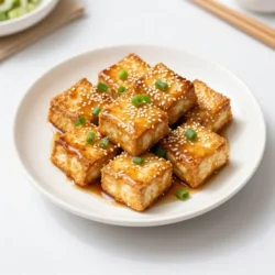 - 1 block (14 oz) firm tofu, well-drained and pressed - 1/4 cup cornstarch - 3 tablespoons vegetable oil - 1/4 cup honey - 2 tablespoons soy sauce - 1 tablespoon sesame oil - 1 tablespoon rice vinegar - 1 teaspoon garlic powder - 1 teaspoon ginger powder - 1 tablespoon toasted sesame seeds - 2 green onions, finely chopped - Salt and freshly ground black pepper Crispy Honey Sesame Tofu shines with its simple yet bold flavors. You start with firm tofu, which holds its shape well. Pressing the tofu removes extra water. This step is key for a crispy texture. Next, you coat the tofu in cornstarch. This makes the outside crunchy when fried. For flavor, I add honey and soy sauce. The honey gives sweetness, while the soy sauce adds a savory kick. Sesame oil and rice vinegar deepen the taste. Garlic powder and ginger powder bring warmth and spice. When it comes to garnishing, toasted sesame seeds add crunch. Green onions provide a fresh bite. You will want to season with salt and pepper for balance. Each ingredient plays a role in making this dish tasty. You can easily find them at any grocery store. {{ingredient_image_2}} To start, you need to drain and press the tofu. This step removes excess water. Place the tofu between two plates and add a weight on top. Let it sit for about 15 minutes. After pressing, cut the tofu into 1-inch cubes. I like to use a sharp knife for clean cuts. Next, we coat the tofu in cornstarch. Begin by seasoning the tofu cubes with salt and pepper. Then, put cornstarch in a shallow dish. Toss the tofu cubes in cornstarch until they are fully coated. This gives the tofu a nice crisp. Now it's time to fry the tofu. Heat vegetable oil in a large pan over medium heat. Wait until the oil shimmers before adding the tofu. Place the coated tofu cubes in a single layer. Fry for 3 to 4 minutes on each side. Use tongs to turn them gently. If your pan is small, fry in batches to avoid crowding. Once the tofu is golden and crispy, transfer it to a lined baking sheet. Preheat your oven to 400&deg;F (200&deg;C). Bake the tofu for 10 minutes. This step makes it even crispier. While the tofu bakes, prepare the honey sesame sauce. In a small saucepan, mix honey, soy sauce, sesame oil, rice vinegar, garlic powder, and ginger powder. Heat gently over low heat, stirring often. Do not let it boil. After 10 minutes, take the tofu out of the oven. Transfer it to a mixing bowl. Pour the warm honey sesame sauce over the tofu and toss to coat. Add toasted sesame seeds and chopped green onions for extra flavor. Enjoy your Crispy Honey Sesame Tofu over rice or greens! Coating the tofu with cornstarch is key for a crispy texture. Cornstarch creates a barrier that helps the tofu fry perfectly. Make sure each tofu cube is evenly coated. This step makes all the difference! The frying temperature should be just right. Heat your oil over medium heat until it shimmers. If it's too hot, the tofu will burn. If it's too cool, your tofu will soak up oil and become soggy. Serve your Crispy Honey Sesame Tofu over steamed rice. It pairs well with mixed greens or saut&eacute;ed vegetables. For a stunning plate, arrange the tofu neatly. Drizzle some extra sauce over the top and sprinkle toasted sesame seeds and green onions for color. You can change the flavors by adding different sauces. Try teriyaki or sweet chili sauce. If you want a vegan option for honey, use agave nectar or maple syrup. Both give a sweet touch without using honey. Pro Tips Press the Tofu Well: Make sure to press the tofu for at least 30 minutes to remove excess moisture, which helps achieve a crispier texture when frying. Use a Non-Stick Skillet: If available, use a non-stick skillet for frying the tofu to reduce the amount of oil needed and prevent sticking. Adjust Sweetness: Feel free to adjust the amount of honey in the sauce according to your taste preferences, or substitute with maple syrup for a vegan option. Garnish Before Serving: Add the sesame seeds and green onions just before serving to keep them fresh and crunchy. {{image_4}} To store leftover tofu, first, let it cool down. Place the tofu in an airtight container. Add a little water to keep it moist. Seal the container tightly and store it in the fridge. Use it within 3 to 4 days for the best taste. If you want to freeze tofu, drain it well and cut it into cubes. Place the cubes in a freezer-safe bag. Remove as much air as possible before sealing. Frozen tofu can last for 3 months. To use, thaw it overnight in the fridge. To reheat your tofu while keeping it crispy, use an oven or an air fryer. Preheat the oven to 375&deg;F (190&deg;C). Place the tofu on a baking sheet for 10 to 15 minutes. Turn the pieces halfway for even heating. For the sauce, heat it gently in a small pan. Stir often over low heat. This method keeps the sauce smooth and tasty. Do not let it boil, as this can change the flavor. - Each serving contains about 250 calories. - Macronutrient composition includes: - Carbohydrates: 30 grams - Fats: 10 grams - Proteins: 12 grams Tofu is a great source of protein. It offers essential amino acids. It has low calories and high protein, making it perfect for a healthy diet. Honey adds natural sweetness and antioxidants. It can help with digestion and energy. The sesame oil in this recipe provides healthy fats. It also has anti-inflammatory properties. Using fresh garlic and ginger boosts flavor and health. They help support your immune system. This dish is not only tasty but also rich in nutrients. Enjoying it can help you feel full and satisfied. You can use soft tofu, but it may not hold its shape. Firm tofu stays crispier. Soft tofu will break apart easily during cooking. This could lead to a less appealing texture. To make this dish vegan, simply replace honey with maple syrup or agave nectar. Both options provide a sweet flavor without using animal products. That way, you can enjoy the same great taste while sticking to a vegan diet. As mentioned, maple syrup or agave nectar works great as honey substitutes. You can also try brown rice syrup. Each of these options will keep the sweet taste you crave in this recipe. To spice up the sauce, add red pepper flakes or sriracha. Start with a small amount and taste as you mix. You can always add more heat if you like it spicy! This will give your dish an exciting kick. Yes, you can prep certain parts ahead of time. Cut and press the tofu a day before. Store it in the fridge. You can also make the sauce ahead and keep it in the fridge. Just heat it up when you're ready to serve. This blog post covered how to make a tasty tofu dish from start to finish. We explored essential ingredients like firm tofu and soy sauce. I shared step-by-step directions for prepping, coating, frying, and baking for extra crispiness. Tips for storing leftovers and serving suggestions were included to make it easy for you. Tofu is healthy and filling, making it a great choice for meals. Try the recipe and enjoy customizing it with your favorite flavors!