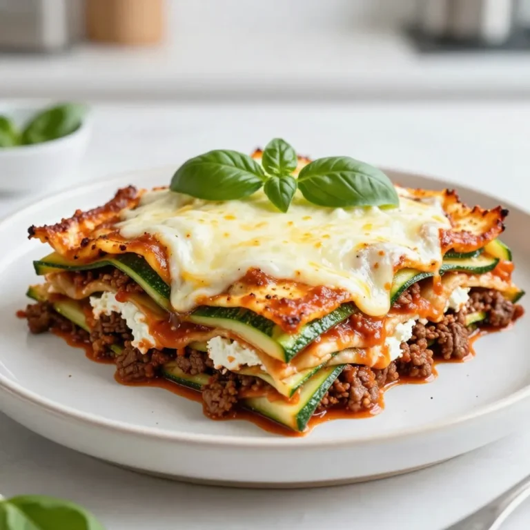 To make a delicious Keto Zucchini Lasagna, you need fresh and simple ingredients. Here’s the list: - 3 medium zucchinis, sliced lengthwise into thin strips - 1 pound ground beef or ground turkey - 1 cup creamy ricotta cheese - 1 cup shredded mozzarella cheese, divided - 1 cup marinara sauce (sugar-free) - 1 large egg - 1 teaspoon Italian seasoning - 1 teaspoon garlic powder - 1 teaspoon onion powder - Sea salt and freshly ground black pepper to taste - Fresh basil leaves for garnish Each ingredient plays a key role in flavor and texture. The zucchini replaces traditional pasta, making this dish low-carb. The ground beef or turkey adds protein, while the ricotta and mozzarella provide creamy richness. Using sugar-free marinara keeps it Keto-friendly, and fresh basil gives a lovely finish. When choosing zucchinis, pick firm ones for the best flavor. For the meat, both beef and turkey work well, but turkey gives a lighter taste. Always select high-quality cheeses for the best melty texture. If you want to get creative, you can even add your favorite spices or herbs to personalize the taste. {{ingredient_image_2}} - Preheat oven to 375°F (190°C). - Slice three medium zucchinis lengthwise into thin strips. - Sprinkle the strips with sea salt. - Place zucchini in a colander for 20 minutes. - This step draws out excess moisture. - After 20 minutes, pat dry with paper towels. - In a large skillet, add one pound of ground beef or turkey. - Cook over medium heat, breaking it apart with a spatula. - Brown the meat for 7-10 minutes until cooked through. - If there is excess fat, drain it from the skillet. - Stir in one cup of sugar-free marinara sauce. - Add one teaspoon each of garlic powder, onion powder, and Italian seasoning. - Season with sea salt and black pepper. - Mix well and let it simmer for 5 minutes. - In a separate bowl, combine one cup of ricotta cheese with one large egg. - Season the mixture with salt and pepper. - Mix until smooth and creamy. - Grease a 9x13 inch baking dish with olive oil. - Spread a thin layer of meat sauce on the bottom. - Layer half of the zucchini strips over the sauce. - Add half of the ricotta mixture on top. - Sprinkle a layer of half a cup of shredded mozzarella cheese. - Repeat the layering: more meat sauce, remaining zucchini, ricotta, and finish with mozzarella. - Cover the baking dish tightly with aluminum foil. - Bake in the preheated oven for 25 minutes. - After 25 minutes, remove the foil. - Bake for an additional 15 minutes until cheese is bubbly and golden. - Once baked, remove lasagna from the oven. - Let it cool for about 10 minutes before slicing. - Garnish with fresh basil leaves before serving. To keep your Keto Zucchini Lasagna low in carbs, focus on your ingredients. Use low-carb alternatives like zucchini instead of pasta. This swap makes a huge difference. Always choose sugar-free marinara sauce. Regular marinara has added sugars that can kick you out of ketosis. Moisture can ruin your lasagna. Start by salting the zucchini strips. Sprinkle sea salt and let them sit in a colander for about 20 minutes. This draws out excess moisture. After that, use paper towels to pat them dry. This step is key for a perfect texture. Cheese brings flavor and creaminess to your dish. You can use different types of cheese. Try blending mozzarella with provolone or gouda for a unique taste. If you're dairy-free, there are options for ricotta made from nuts or tofu. These swaps keep the dish creamy while aligning with your dietary needs. Pro Tips Salt the Zucchini: Salting the zucchini strips before baking helps to draw out excess moisture, preventing your lasagna from becoming watery. Use Fresh Herbs: Adding fresh basil or oregano in addition to the dried herbs can enhance the flavor of your lasagna significantly. Let it Rest: After baking, let the lasagna sit for about 10 minutes before slicing. This allows the layers to set, making it easier to serve. Experiment with Cheeses: Feel free to mix different cheeses like provolone or parmesan with mozzarella for a richer flavor profile. {{image_4}} You can easily make a vegetarian version of Keto Zucchini Lasagna. Start by swapping the meat for your favorite veggies. Try mushrooms, bell peppers, or spinach for a colorful mix. Use about 1 pound of mixed vegetables. When you cook them, sauté until soft. This brings out their sweet flavors. For cheese, choose plant-based options. There are great dairy-free ricotta and mozzarella cheeses now. These work well to create a creamy texture. Just make sure they melt nicely. You can add some nutritional yeast for a cheesy flavor without dairy. Want some heat? A spicy version can add a fun twist! Start by adding hot sauce or diced jalapeños to the meat mix. This gives a nice kick. Adjust the amount based on your spice level. Also, consider adding more seasonings. Try chili powder or crushed red pepper flakes. These spices blend well with the Italian herbs. Just remember to taste as you go. You can always add more heat, but it’s hard to take it away! Meal prepping makes life easier. You can prepare your lasagna in advance. Simply follow the same steps and assemble it in a baking dish. Cover it tightly with foil, then store it in the fridge for up to 2 days. If you want to freeze it, let it cool first. Then cover it well with plastic wrap and foil. It can last in the freezer for about 2 months. When you’re ready to eat, thaw it overnight in the fridge. Reheat in the oven until hot all the way through. This keeps the flavors fresh and delicious! To keep your Keto Zucchini Lasagna fresh, place it in the fridge. Use airtight containers to prevent moisture loss. Let the lasagna cool before sealing it. This helps keep the flavors intact. It should last about 3 to 5 days in the fridge. When it's time to enjoy leftovers, you have a few options. Use the oven for a crispier finish. Preheat it to 350°F (175°C), cover the dish with foil, and heat for about 20 minutes. You can also use the microwave for quick reheating. Place a slice of lasagna on a microwave-safe plate and cover it with a damp paper towel. Heat for 1 to 2 minutes. To keep the lasagna moist, add a splash of marinara sauce before reheating. If you want to store your lasagna for longer, freezing is a great option. Slice it into serving portions. Wrap each slice tightly in plastic wrap and place them in a freezer-safe bag. This method keeps the lasagna fresh for up to 3 months. When you're ready to eat, take it out of the freezer and thaw it in the fridge overnight. Avoid thawing at room temperature. After thawing, reheat using one of the methods mentioned earlier. To make Keto Zucchini Lasagna, follow these steps: 1. Preheat your oven to 375°F (190°C). 2. Slice the zucchinis lengthwise into thin strips. Salt them and let them sit for 20 minutes to draw out moisture. 3. Cook the ground beef or turkey in a skillet until browned. Drain excess fat. 4. Add marinara sauce and seasonings. Simmer for five minutes. 5. Mix ricotta cheese with one egg and season it. 6. In a greased baking dish, layer meat sauce, zucchini, ricotta, and mozzarella. Repeat layers. 7. Cover with foil and bake for 25 minutes. Remove foil and bake for another 15 minutes. 8. Cool for 10 minutes before serving. Yes, you can use other vegetables as noodles. Consider these options: - Eggplant: Slice thinly and bake similarly. - Spaghetti squash: Roast and shred it for a unique texture. - Bell peppers: Cut into strips for a crunchy layer. - Butternut squash: Thinly slice and layer for a sweet twist. Each option has its own taste and texture. Experiment to find what you love! Yes, Keto Zucchini Lasagna is gluten-free. The recipe uses zucchinis as noodles. All other ingredients, like meat, cheese, and marinara, are naturally gluten-free. Always check labels for hidden gluten in sauces or seasonings. Keto Zucchini Lasagna stays fresh for up to five days in the fridge. Store it in an airtight container to keep it moist. Reheat individual portions in the microwave or oven. Yes, you can prepare Keto Zucchini Lasagna ahead of time. Follow these tips: - Assemble the lasagna but do not bake it. - Cover it tightly with foil and store it in the fridge for up to 24 hours. - When ready to bake, preheat the oven and bake as directed, adding a few extra minutes if cold. This method saves time and keeps dinner stress-free! This blog post covered how to make a delicious Keto Zucchini Lasagna. You learned about the main ingredients, step-by-step instructions, and clever tips. With zucchini, meat, and cheese, you can create a tasty dish that fits your diet. Remember, you can customize it for different flavors or make it vegetarian. Store leftovers properly, and enjoy them later. I hope you feel inspired to try this recipe. It’s easy and fun! Dive in and make your kitchen smell amazing with this healthy lasagna!