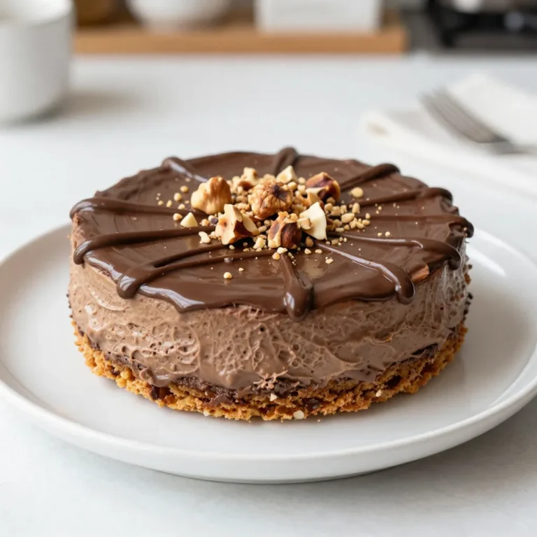 - 200g digestive biscuits, finely crushed - 100g unsalted butter, melted - 300g cream cheese, at room temperature - 200g Nutella - 100g powdered sugar - 200ml heavy whipping cream - 1 teaspoon pure vanilla extract - A pinch of salt - Extra Nutella - Crushed hazelnuts To make a No-Bake Nutella Cheesecake, you need simple, delicious ingredients. First, the digestive biscuits create a crunchy base. They add texture and flavor. You mix them with melted unsalted butter to form the crust. This crust must be tightly packed in your springform pan. Next, you'll need cream cheese at room temperature. This helps it mix smoothly. Nutella is the star of this recipe. It gives the cheesecake its rich, chocolatey taste. Powdered sugar adds sweetness and balances the flavors. Heavy whipping cream is essential. It makes the cheesecake light and fluffy. Make sure to whip it until stiff peaks form. This step is key for a nice texture. Pure vanilla extract enhances the flavors, and a pinch of salt brings it all together. For garnishing, extra Nutella adds a lovely drizzle on top. Crushed hazelnuts provide a nice crunch and visual appeal. Use these garnishes to make your cheesecake look even more tempting. {{ingredient_image_2}} - Combine 200g of finely crushed digestive biscuits and 100g of melted unsalted butter in a bowl. - Stir well until all crumbs are coated. - Transfer the mixture into a 9-inch springform pan. - Use a measuring cup or spatula to pack the mixture tightly. - In a large bowl, mix 300g of cream cheese, 200g of Nutella, 100g of powdered sugar, and 1 teaspoon of pure vanilla extract. - Add a pinch of salt. Beat with an electric mixer until smooth. - In another bowl, pour 200ml of heavy whipping cream. Whip the cream until stiff peaks form. - Fold the whipped cream into the Nutella mixture gently with a spatula. - Start with a small amount to lighten the mix, then fold in the rest. - Carefully pour the filling over the crust in the springform pan. - Use an offset spatula to smooth the top. - Cover and refrigerate for at least 4 hours, or overnight for best results. - Ensure cream cheese is at room temperature: This step makes mixing much easier. Cold cream cheese clumps and can ruin the smooth texture you want. Leave it out for about 30 minutes before starting. - Avoid overwhipping the cream: Whipping cream is fun, but too much can turn it into butter. Stop when you see stiff peaks form. This keeps your cheesecake light and fluffy. - How to serve elegantly: For a fancy touch, slice the cheesecake into neat pieces. Place each slice on a plate. Drizzle a bit of extra Nutella on top. Add a dollop of whipped cream and some crushed hazelnuts for flair. - Pairing ideas for desserts: This cheesecake pairs well with fresh fruit. Strawberries or raspberries add a nice tartness. A cup of coffee or tea also complements the rich flavors. Pro Tips Chill the Ingredients: Ensure your cream cheese and heavy cream are at room temperature before mixing. This will help create a smoother filling without lumps. Use a Quality Nutella: The flavor of your cheesecake heavily relies on the quality of Nutella used. Choose a premium brand for the best taste. Don't Overwhip the Cream: Pay attention while whipping the cream; stopping at stiff peaks ensures a light and airy texture in the cheesecake. Let it Set Overnight: For the best texture and flavor, allow the cheesecake to set in the refrigerator overnight. This will enhance the taste and make it easier to slice. {{image_4}} You can easily switch up the flavor of your no-bake Nutella cheesecake. If you love coffee, try adding a bit of espresso. This will give your cheesecake a rich mocha flavor. You can mix in one or two teaspoons of instant coffee or espresso powder. Just make sure to blend it well into the Nutella mixture. Another option is to swap out Nutella for other chocolate spreads. Brands like Biscoff or peanut butter chocolate spreads work great too. Each spread brings a unique taste, making your dessert fun and different every time. If you need a gluten-free option, you can use gluten-free biscuits instead of regular digestive biscuits. Many stores sell gluten-free digestive biscuits. Just crush them and follow the same steps for the crust. For a vegan version, swap out the cream cheese and heavy cream for plant-based alternatives. Look for vegan cream cheese and whipping cream at your local store. These swaps still make a creamy and delicious cheesecake without any animal products. To keep your no-bake Nutella cheesecake fresh, cover it well. Use plastic wrap or a lid. This prevents it from absorbing other smells in the fridge. Store it in the fridge for up to five days. The cheesecake tastes best when enjoyed within the first three days. After that, the texture may change slightly. You can freeze slices of the cheesecake for later enjoyment. Wrap each slice in plastic wrap. Then, place them in an airtight container. This keeps them fresh for up to three months. When you want to enjoy a slice, move it to the fridge. Let it thaw overnight. If you’re in a hurry, you can leave it at room temperature for about an hour. Yes, you can make this cheesecake ahead of time. It is great for parties or gatherings. Just prepare it and chill it in the fridge. It tastes even better after resting overnight. If you don't have digestive biscuits, try graham crackers or Oreos. You can crush them the same way. Each will give a unique taste to your crust. The cheesecake will last about 5 days in the fridge. Make sure to cover it well to keep it fresh. It may lose some fluffiness over time, but it will still taste great. Yes, you can use a different chocolate spread. Brands like Hershey's or Jif work well. Just note that the taste will change slightly based on what you choose. Heavy whipping cream is key for a light and fluffy texture. It helps the cheesecake set well. If you want a lighter option, you can use whipped topping instead, but the result will differ. This cheesecake is simple to make with just a few key ingredients. You blend biscuits with butter for a tasty crust, then whip together cream cheese and Nutella for a rich filling. Remember, let your cream cheese warm up before mixing. You can add flavors or keep it classic. Store it well and enjoy it fresh. This cheesecake is perfect for any celebration or a sweet night in. Get creative with toppings, and make it your own. Enjoy every creamy, delicious bite!