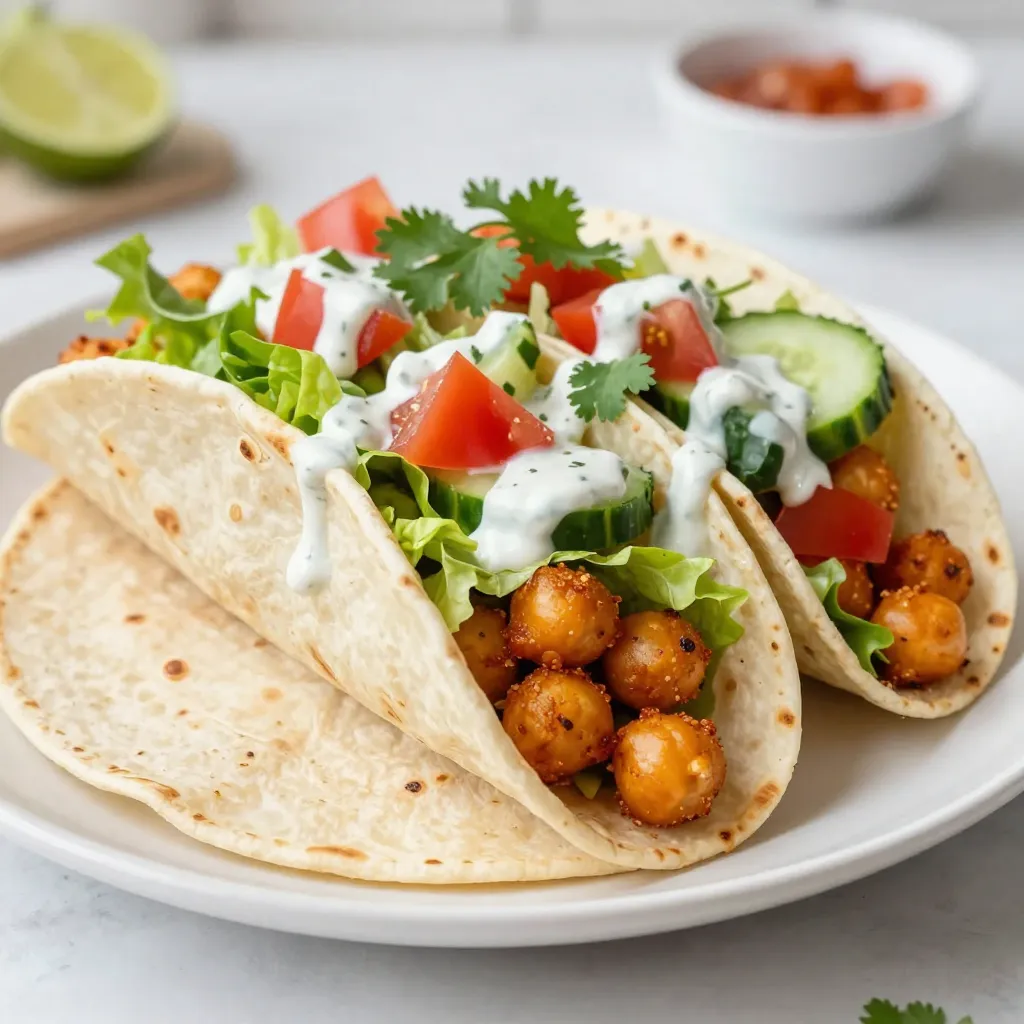 - 1 can chickpeas - Hot sauce (recommendation: Frank's RedHot) - Whole grain tortillas Chickpeas are the star of this dish. They add protein and a nice texture. I always use a can for ease. Just drain and rinse them well. The hot sauce brings the heat. Frank's RedHot has a great flavor. Whole grain tortillas are my choice for a healthy wrap. They hold everything together nicely. - Vegan ranch dressing - Fresh herbs for garnish I love adding vegan ranch dressing. It cools down the spice and adds creaminess. You can buy this or make your own. Fresh herbs like cilantro or parsley make a lovely garnish. They add color and flavor to the wraps. - Garlic powder - Onion powder - Smoked paprika Seasonings are key to great flavor. Garlic powder gives a nice punch. Onion powder adds depth to the taste. Smoked paprika brings warmth and a touch of smokiness. A bit of salt and black pepper rounds it all off. {{ingredient_image_2}} - First, preheat your oven to 400°F (200°C). This step gets the oven hot for the chickpeas. - Next, take a can of chickpeas. Drain and rinse them well. Then, place them in a bowl. Use a fork or potato masher to mash the chickpeas. You want a mix of smooth and chunky bits. This gives a nice texture. - Now, add hot sauce, olive oil, garlic powder, onion powder, smoked paprika, salt, and pepper to the mashed chickpeas. Mix well until everything is combined. - Transfer this mixture to a baking sheet lined with parchment paper. Spread it out evenly. Bake in the oven for about 15-20 minutes. You want the edges to turn crisp and golden. - While the chickpeas bake, prepare your tortillas. Lay them flat on a clean surface. - Spread about a tablespoon of vegan ranch dressing on each tortilla. This adds a creamy flavor. - Once the chickpeas are done, scoop the spicy mixture onto the center of each tortilla. - Top with shredded lettuce, diced tomatoes, and sliced cucumbers. This adds freshness and crunch. - Roll each wrap tightly. Tuck in the ends as you roll to keep everything inside. - For a nice touch, slice each wrap in half diagonally. You can garnish with fresh cilantro or parsley for a pop of color. To get the best texture in your chickpeas, start by mashing them gently. Use a fork or potato masher. You want a mix of smooth and chunky bits. This gives your wraps a delightful bite. For added crispiness, spread the chickpea mixture evenly on the baking sheet. Bake at 400°F for 15 to 20 minutes. Watch for golden edges, which signal that they are perfectly crispy. Pair these wraps with fresh side dishes. I love serving them with a simple salad. You can also add carrot sticks or celery for crunch. For a fun presentation, arrange the wraps on a rustic platter. Drizzle extra vegan ranch on the side for dipping. Add a small dish of hot sauce for those who crave heat. Feel free to make substitutions based on your needs. If you have a gluten allergy, use gluten-free tortillas. You can also swap chickpeas for lentils or tofu. For more flavor, add toppings like avocado or olives. Consider mixing in different sauces, too. Experiment with a spicy aioli or a tangy salsa for a twist. Pro Tips Adjust the Spice Level: Feel free to modify the amount of hot sauce to suit your taste. For a milder version, start with less and gradually add more until you find your perfect heat level. Make Ahead: The spicy chickpea mixture can be prepared in advance and stored in the refrigerator for up to 3 days. This makes it a great option for quick lunches or snacks! Experiment with Fillings: Don't hesitate to get creative with your wraps! Add your favorite veggies or even some avocado for creaminess to enhance the flavor and nutrition. Toasting the Wraps: For an extra touch, toast the wrapped tortillas in a skillet for a few minutes on each side. This adds a delightful crunch and warms the fillings nicely. {{image_4}} If you want to switch things up, try lentils or tofu. Lentils give a nice texture and are packed with protein. Just cook them until soft, then mix with the spices. Tofu is another great choice. You can cube it, marinate it in hot sauce, and bake until crispy. Both options will keep your wraps exciting and tasty. You can easily change the hot sauce for different spice levels. If you like it mild, use a sweet chili sauce. For more heat, try a ghost pepper sauce. Toppings can also change your wrap game. Add creamy avocado for richness or olives for a salty bite. Feel free to get creative here! Tortillas are great, but you have other choices too. Gluten-free tortillas work well if you need a gluten-free option. Lettuce wraps are also a fun low-carb choice. Just use large leaves like romaine or butter lettuce. These options can keep your meal fresh and interesting while still being delicious. To store leftovers in the fridge, place the wraps in an airtight container. This keeps them fresh for about three days. If you want to enjoy them later, wrap them in foil or plastic wrap first. For reheating, remove the wraps from the fridge. Heat them in a skillet over medium heat for about five minutes. This makes them warm and crispy. You can also use a microwave. Just heat them for about 30 seconds. But, the skillet gives a better texture. You can freeze the chickpea mixture for long-term storage. Allow the mixture to cool completely before placing it in a freezer-safe bag. Squeeze out as much air as possible. This helps prevent freezer burn. The mixture can stay fresh for up to three months. To thaw, place the bag in the fridge overnight. Once thawed, reheat it in a skillet. Then, assemble your wraps with fresh veggies and ranch dressing. This keeps the wraps tasting great, even after freezing. How do you make your own vegan ranch dressing? To make your own vegan ranch, mix 1 cup of vegan mayonnaise with 1 tablespoon of lemon juice. Add 1 teaspoon of garlic powder, 1 teaspoon of onion powder, and a pinch of salt. Stir until smooth. You can also add fresh herbs for more flavor. Can I use canned chickpeas for this recipe? Yes, using canned chickpeas is perfect. Just drain and rinse them well. Canned chickpeas save time and work great in this recipe. What can I substitute for the hot sauce? You can use sriracha or a dash of cayenne pepper. If you prefer less heat, try a mild salsa or a sweet chili sauce. How do I know when the chickpeas are done baking? Your chickpeas are done when they are heated through and the edges look crispy. They should smell delicious and feel warm to the touch. How to adjust the recipe for more servings? To make more wraps, simply double the amount of chickpeas and other ingredients. You can also use more tortillas to match. Can I make this recipe ahead of time? Yes, you can prepare the chickpea mixture ahead. Just store it in the fridge. Assemble the wraps when you're ready to eat for the best taste and texture. This recipe for chickpea wraps packs flavor and nutrition. We covered essential ingredients, helpful preparation steps, and tips for the best texture. Customization options let you make it your own, while storage tips ensure freshness. Try different proteins or swap out spices to suit your taste. With easy instructions and fun variations, you'll love making these wraps again and again. Enjoy your cooking adventure!