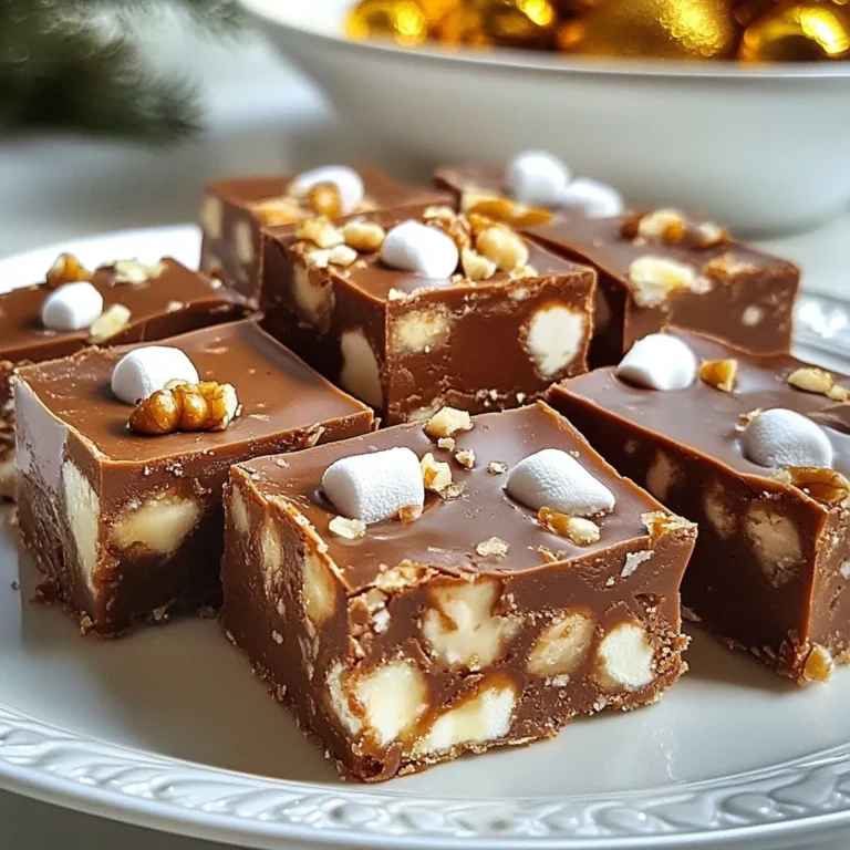 To make classic Christmas fudge, gather these key ingredients: - 2 cups granulated sugar - 1/2 cup unsweetened cocoa powder - 1 cup heavy cream - 1/2 cup unsalted butter, cubed - 1 teaspoon pure vanilla extract - 1/2 teaspoon fine sea salt - 1 cup semi-sweet chocolate chips - 1 cup coarsely chopped nuts (such as walnuts or pecans) - 1/2 cup mini marshmallows (optional for extra fluffiness) These ingredients create a rich, creamy fudge that melts in your mouth. The granulated sugar and cocoa powder give it sweetness and depth. Heavy cream adds a smooth texture, while butter brings richness. The semi-sweet chocolate chips enhance the chocolate flavor. Chopped nuts add a delightful crunch. If you want fluffiness, toss in the mini marshmallows. They make the fudge light and airy. Make sure to use high-quality chocolate. It really makes a difference in flavor. Fresh nuts also add a great taste and texture. Prepare these ingredients, and you will have a delicious treat ready for the holidays. {{ingredient_image_2}} Start by choosing an 8x8 inch baking dish. Line it with aluminum foil or parchment paper. Leave some overhang on the sides. This helps you lift the fudge out later. Lightly coat the lining with cooking spray. This step keeps the fudge from sticking. In a medium saucepan, mix together 2 cups of granulated sugar, 1/2 cup of unsweetened cocoa powder, and 1/2 teaspoon of fine sea salt. Whisk these dry ingredients until they blend well. Next, add 1 cup of heavy cream and 1/2 cup of cubed unsalted butter. Place the saucepan on medium heat. Stir continuously until the butter melts and the sugar dissolves. Now, increase the heat to medium-high. Let the mixture come to a gentle boil. Stir constantly for about 4-5 minutes. You want it to reach the soft-ball stage at 235°F (112°C). Use a candy thermometer for accuracy. Once it reaches this temperature, take it off the heat. Stir in 1 cup of semi-sweet chocolate chips, 1 teaspoon of pure vanilla extract, and 1 cup of coarsely chopped nuts. If you like, fold in 1/2 cup of mini marshmallows for fluffiness. Keep stirring until it's smooth and silky. To create smooth and creamy fudge, use fresh ingredients. The quality of your chocolate and butter matters. Always stir continuously while heating. This ensures even melting and prevents burning. Heating too fast can lead to a gritty texture. Aim for the soft-ball stage at about 235°F (112°C). If you don’t have a thermometer, you can test by dropping a bit of fudge into cold water. It should form a soft ball. Avoid rushing the heating process. If you cook it too long, the fudge will become hard. Don't forget to grease your baking dish. Skipping this step can lead to a sticky mess. Also, be careful with the cocoa powder. If not mixed well with sugar and salt, it might clump. Lastly, don’t skip the nuts! They add a lovely crunch and flavor contrast. For a festive touch, arrange fudge squares on a colorful platter. You can sprinkle some flaky sea salt on top for added flavor. This simple step elevates the look and taste. Alternatively, package fudge in holiday-themed boxes. It makes for a charming gift. For extra flair, tie the boxes with a ribbon. This adds a personal touch that friends and family will love. Pro Tips Use a Candy Thermometer: To achieve the perfect texture, it's crucial to use a candy thermometer to monitor the temperature of the fudge mixture. This ensures you reach the soft-ball stage for a creamy finish. Experiment with Flavors: Feel free to customize your fudge with extracts like almond or peppermint, or add spices like cinnamon or nutmeg for a unique twist on traditional fudge. Cool Properly: Allow the fudge to cool completely at room temperature for the best texture. If you chill it too quickly, it may become too hard and lose its creamy consistency. Gift-Worthy Presentation: For a festive touch, wrap the fudge in colorful cellophane or place it in decorative tins. Adding a ribbon can elevate your gift and make it extra special! {{image_4}} To make peppermint fudge, start with the classic recipe. After mixing in the chocolate chips, add 1 teaspoon of pure peppermint extract. This gives your fudge a fresh and festive flavor. To add a nice crunch, sprinkle crushed candy canes on top before it sets. You’ll have a sweet treat that sings of the holidays! For gingerbread fudge, follow the base recipe. Mix in 1 teaspoon of ground ginger, 1 teaspoon of cinnamon, and 1/4 teaspoon of nutmeg along with the chocolate chips. This adds warm, spicy notes to your fudge. For extra flair, top with mini gingerbread cookies or a drizzle of white chocolate. It’s like biting into a holiday cookie! You can get creative with mix-ins! Try adding 1/2 cup of dried fruit, like cranberries or cherries, for a chewy texture. Nuts like almonds or pecans can add a nice crunch too. Spice lovers can add a pinch of cayenne for a subtle heat. Don't be afraid to experiment! Each mix will give your fudge a unique twist. To keep your fudge fresh, place it in an airtight container. Make sure the container is clean and dry. You can layer the fudge squares with parchment paper. This prevents them from sticking together. Store it at room temperature, away from direct heat or sunlight. When stored correctly, fudge stays fresh for up to two weeks. I recommend checking it every few days. If you see any signs of dryness, it may be time to enjoy it. Avoid exposing your fudge to moisture, as this can lead to spoilage. You can also freeze fudge for longer storage. Wrap each piece tightly in plastic wrap. Then place the wrapped fudge in a freezer-safe bag or container. This method helps maintain its flavor and texture. When you're ready to eat it, let the fudge thaw at room temperature. It will taste just as good as the day you made it! Yes, you can make fudge without a candy thermometer. Use the soft-ball test instead. To do this, drop a small amount of the fudge mixture into cold water. If it forms a soft ball, it's ready. This method works well if you don’t have a thermometer handy. Just be sure to keep stirring to avoid burning the fudge. Cutting fudge can be easy with the right steps. First, let the fudge cool completely in the pan. Use the overhanging foil or parchment to lift it out. Place it on a cutting board. Use a sharp knife to slice it into squares. For cleaner cuts, warm the knife in hot water and dry it off before cutting. This makes the process smoother and neater. If your fudge is too soft, it may not have cooked long enough. Return it to the stove. Heat it gently until it reaches the soft-ball stage. If it’s too hard, you can try melting it again. Add a small amount of cream while reheating, stirring until smooth. This helps bring back the right texture. This blog covers all you need for making classic Christmas fudge. We explored key ingredients, easy steps, and tips for great flavor and texture. I highlighted variations like peppermint and gingerbread fudge and shared storage tips to keep your treats fresh. Remember, you can make fudge without a candy thermometer and fix any mistakes along the way. Fudge making is fun and rewarding. Dive in, enjoy, and share your tasty creations!