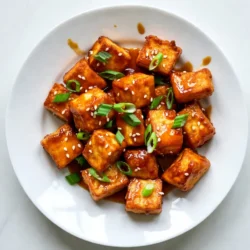 - 1 block (14 oz) firm tofu - 1/4 cup honey - 2 tablespoons soy sauce - 1 tablespoon sriracha - 2 tablespoons vegetable oil - 3 cloves garlic, finely minced - 1/2 teaspoon ground ginger - 1 tablespoon rice vinegar - 2 green onions, thinly sliced - Sesame seeds For this recipe, I choose firm tofu because it holds its shape well. You'll need to drain and press the tofu before cutting it into cubes. Honey gives a sweet taste that balances the heat from sriracha. Soy sauce adds umami, while garlic and ginger boost the flavor. I like to use vegetable oil for frying. It helps the tofu get crispy. Rice vinegar adds a nice tang to the sauce. Green onions and sesame seeds are great for garnish. They add color and crunch to the dish. When you gather these ingredients, make sure they are fresh. Fresh garlic and ginger bring out the best taste in the sauce. This dish is not only tasty but also a fun way to enjoy tofu. So, gather your ingredients and get ready for some cooking! {{ingredient_image_2}} First, you need to preheat your oven to 400&deg;F (200&deg;C). This ensures that your tofu bites will cook evenly and get nice and crispy. While the oven heats up, prepare your baking sheet. Line it with parchment paper to prevent the tofu from sticking. This step is key for easy cleanup. Next, take your block of firm tofu. Carefully cut it into bite-sized cubes. Aim for pieces that are about one inch wide. Place these cubes in a mixing bowl. Now, add 3 tablespoons of cornstarch. Toss the cubes gently to coat them well. This coating helps to create a crispy texture when cooked. For the next step, heat 2 tablespoons of vegetable oil in a large skillet over medium-high heat. Once the oil is hot, add the tofu cubes in batches. Avoid overcrowding the pan. Cook the tofu for about 8 to 10 minutes. Turn them occasionally to get all sides golden brown. After frying, use a slotted spoon to move the tofu to your prepared baking sheet. Now it's time to make the sauce. In a small saucepan, mix together 1/4 cup of honey, 3 minced garlic cloves, 2 tablespoons of soy sauce, 1 tablespoon of sriracha, 1 tablespoon of rice vinegar, 1/2 teaspoon of ground ginger, and 1/4 teaspoon of freshly cracked black pepper. Heat the mixture over medium heat. Stir it continuously for 3 to 5 minutes. You want it to thicken to a syrupy consistency. Once your sauce is ready, pour it over the crispy tofu bites on the baking sheet. Toss gently to coat each piece in the sweet and spicy sauce. Finally, place the baking sheet in the oven and bake for 15 to 20 minutes. Be sure to turn the tofu halfway through. This helps with even coating and caramelization. When done, the tofu should be sticky and full of flavor. To get the best texture for your Spicy Honey Garlic Tofu Bites, start by pressing your tofu. Use a tofu press or wrap the tofu in a clean towel. Place a heavy object on top to squeeze out extra water. This step is key for crispy bites. Next, coat the tofu cubes in cornstarch. After cutting the tofu, sprinkle three tablespoons of cornstarch over the cubes. Toss them gently to ensure each piece is coated. This helps create a crunchy outer layer when cooked. Adjusting spice levels can make a big difference. If you like it hotter, add more sriracha to the sauce. Start with one tablespoon and taste. You can always add more for extra heat. For sauce thickness, simmer the sauce for three to five minutes. This helps it become syrupy and coat the tofu well. If you want a thicker sauce, simmer it longer until it reaches your desired consistency. These tofu bites pair well with a variety of sides. Try serving them with steamed rice or a fresh salad. Both options bring out the sweet and spicy flavors. For presentation, use a stylish bowl or platter. Drizzle any extra sauce over the tofu bites. Add toothpicks for easy serving. Finally, don&rsquo;t forget to garnish with green onions and sesame seeds for a pop of color and crunch! Pro Tips Pressing the Tofu: Ensure you press the tofu for at least 30 minutes to remove excess moisture. This helps achieve a crispy texture when cooking. Customize the Spice Level: Adjust the amount of sriracha in the sauce to suit your taste. You can start with less and add more if you prefer extra heat. Use Fresh Ingredients: For the best flavor, use fresh garlic and ginger. They add a depth of flavor that dried spices can't replicate. Serve with a Side: Pair the tofu bites with a side of steamed vegetables or rice to create a complete meal that complements the bold flavors. {{image_4}} You can change the flavor of your Spicy Honey Garlic Tofu Bites by adding more spices. Try cayenne pepper or paprika for extra kick. You can also mix in some cumin for a warm touch. If you want to experiment, add a pinch of cinnamon for a sweet twist. Using different sweeteners is another fun way to switch things up. Maple syrup works well if you prefer a vegan option. Agave nectar is another great choice that brings a nice flavor. Brown sugar can also add depth, giving your bites a unique taste. If you want non-honey options, consider using agave syrup or maple syrup. Both work well and keep the sweetness. You can also try date syrup for a rich flavor. These choices make your dish vegan-friendly. For alternative sauces, consider teriyaki or hoisin sauce. These can add a different taste while keeping it sweet and savory. You can also try a peanut sauce for a creamy texture and nutty flavor. You can serve these tofu bites as an appetizer or a main dish. They make great finger food at parties. Just place them on a platter with toothpicks for easy eating. If you want a heartier meal, pair them with rice or noodles. For a fun twist, try presenting the tofu on skewers. This adds flair and makes for a great visual. You can even add vegetables like bell peppers or onions to the skewers. This way, you create a colorful and tasty dish to impress your guests. To keep your Spicy Honey Garlic Tofu Bites fresh, place them in an airtight container. This helps retain flavor and moisture. Store them in the fridge for up to three days. After three days, the texture may change, and they might not taste as good. To reheat, use your oven for the best results. Preheat it to 350&deg;F (175&deg;C). Spread the tofu bites on a baking sheet and heat for about 10-15 minutes. This method keeps them crispy. You can also use a microwave, but this may make them soft. You can freeze the cooked tofu bites if you want to save some for later. Let them cool completely before freezing. Place them in a freezer-safe bag or container. They can last for up to two months in the freezer. When you're ready to eat them, thaw them overnight in the fridge. Reheat them as mentioned before to get them crispy again. I recommend using firm tofu. Firm tofu holds its shape well when frying. You can also try extra-firm tofu for an even chewier bite. Avoid using soft or silken tofu, as it won't crisp up properly. Press the tofu to remove excess water. This step helps achieve a crunchy texture. Yes, you can! Use maple syrup or agave nectar for a vegan option. Both sweeteners work well in this recipe. They provide a similar sweetness and texture. If you want a less sweet flavor, you can use brown rice syrup. Each option offers a unique twist on the dish. You can adjust the spice level easily! Start with one tablespoon of sriracha for a mild kick. For more heat, add an extra tablespoon or two. If you love heat, consider adding red pepper flakes or chili powder. This way, you can customize the spice to your liking. These bites pair well with rice or quinoa. You can also serve them with a fresh salad for a lighter meal. Consider adding steamed vegetables for color and nutrition. For drinks, a light beer or iced tea complements the flavors nicely. Enjoy your meal with friends or family! This blog post guides you through making Spicy Honey Garlic Tofu Bites. You learned about key ingredients and how to prepare them for a perfect dish. We discussed tips to enhance flavor and texture. You can also explore variations to suit your taste. Proper storage and reheating techniques help maintain quality. As you try this recipe, focus on enjoying the cooking process. Get creative, and remember to share your tasty results!
