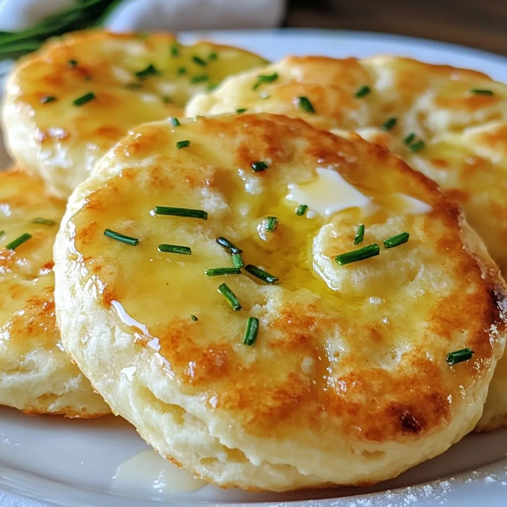 - 2 large russet potatoes, peeled and chopped into chunks - 1 cup all-purpose flour, plus additional for dusting - 1 teaspoon baking powder - &frac12; teaspoon salt - 2 tablespoons unsalted butter, softened to room temperature - 1 tablespoon milk for moistness - 1 tablespoon fresh chives, finely chopped Each serving of Scottish Tattie Scones has about: - Calories: 180 - Protein: 3g - Carbohydrates: 30g - Fat: 6g - Fiber: 2g These scones are not just tasty; they are filling too! You can enjoy them any time of day. Adding chives gives a nice touch of flavor without being too strong. If you want to make them richer, consider mixing in some cheese or other herbs. The key is to have fun with these ingredients! {{ingredient_image_2}} Start by peeling and chopping two large russet potatoes into chunks. Place the chunks in a large pot. Cover the potatoes with cold salted water. Bring the water to a boil over medium-high heat. Cook the potatoes for about 15 to 20 minutes. They should be tender and easy to pierce with a fork. Once done, drain the potatoes and let them cool for a few minutes. After the potatoes cool slightly, mash them in a bowl. Make sure the potatoes are completely smooth. No lumps should remain. Set the mashed potatoes aside to cool fully. In another mixing bowl, combine the cooled mashed potatoes with one cup of all-purpose flour, one teaspoon of baking powder, and half a teaspoon of salt. Add two tablespoons of softened unsalted butter to the mixture. Stir until the dough starts to form. If you want, fold in one tablespoon of finely chopped fresh chives for added flavor. Lightly flour a clean surface and turn the dough onto it. Gently knead the dough for one to two minutes. You want it to come together but stay soft. Avoid over-kneading, as that can make the scones tough. Use a rolling pin to roll the dough to about half an inch thick. Take a cookie cutter or a glass to cut the dough into round scones. You can re-form any leftover scraps to make more scones. Heat a non-stick skillet or griddle over medium heat. Once hot, place the round scones onto the skillet. Cook each scone for about five to six minutes on each side. They should turn a nice golden-brown color. Once cooked, transfer the scones to a wire rack to cool slightly. This helps keep them light and fluffy. To make great mashed potatoes, choose fresh russet potatoes. They are starchy and creamy. Peel and chop them into even chunks. This helps them cook evenly. Always start with cold water in the pot. Salt the water to add flavor. Boil until fork-tender, about 15-20 minutes. Drain well and let them cool. Mash them until smooth. No lumps should remain. Cool them fully before mixing with other ingredients. For perfect scones, don&rsquo;t over-knead the dough. Knead just until it comes together. A soft, pliable dough is best. Roll it out to a &frac12;-inch thickness. This ensures even cooking. Use a sharp cutter for clean edges. When cooking, keep an eye on the heat. Medium heat gives a nice golden color. Flip them carefully after 5-6 minutes. They should feel light and fluffy when done. Serve your warm scones with butter. It melts beautifully on top. Add fresh chives for color and taste. These scones pair well with soup or salad. Try them for breakfast with eggs. You can also enjoy them alone as a snack. They are delicious, no matter how you choose to serve them! Pro Tips Choose the Right Potatoes: For the best texture, opt for starchy potatoes like russets or maris pipers, as they create a light and fluffy scone. Let the Potatoes Cool: Allow the mashed potatoes to cool completely before mixing with flour to prevent the butter from melting and the dough from becoming too sticky. Monitor Cooking Temperature: Cooking the scones on medium heat ensures they cook evenly without burning, achieving that perfect golden crust. Experiment with Flavors: Feel free to add different herbs, cheese, or spices to the dough for a unique twist on traditional tattie scones. {{image_4}} You can easily add flavor to your tattie scones. Try mixing in fresh herbs like rosemary or thyme. These herbs add a nice touch and taste great. You can also add cheese. Cheddar works well, giving a rich flavor. Just fold in about a cup of shredded cheese when you mix the dough. This makes your scones even tastier. If you need a gluten-free option, you can use gluten-free flour. Replace all-purpose flour with a 1:1 gluten-free blend. Ensure that it has xanthan gum for the right texture. Follow the same recipe steps. Your tattie scones will still be soft and delicious without the gluten. For a sweet twist, you can add sugar or fruit to your scones. Mix in a couple of tablespoons of sugar to the dough for a hint of sweetness. You can also fold in fruit like blueberries or raisins. This gives a fun and fruity flavor that makes your scones perfect for breakfast or snacks. Enjoy these sweet variations with a drizzle of honey or maple syrup. To keep your leftover scones fresh, store them in an airtight container. Place a piece of wax paper or parchment between layers to prevent sticking. Keep them at room temperature for up to two days. If you want to store them longer, the fridge is a good option. Just remember, chilled scones may lose some of their fluffiness. To reheat your scones, use a skillet over low heat. This method warms them gently and keeps them soft. Heat for about 2-3 minutes on each side. You can also use an oven. Preheat it to 350&deg;F (175&deg;C) and warm the scones for 5-10 minutes. This method helps restore that crispy outer layer. If you want to save some scones for later, freezing is a great choice. First, let them cool completely. Then, wrap each scone in plastic wrap, and place them in a freezer bag. They can last up to three months in the freezer. When ready to eat, thaw them in the fridge overnight, then reheat as mentioned above for the best taste. Scottish Tattie Scones come from Scotland. The word "tattie" means potato in Scots. These scones grew from the need to use leftover potatoes. Farmers used simple ingredients they had on hand. Tattie scones became a breakfast staple. They are often served with eggs or bacon. This dish shows the resourcefulness of Scottish cooks. Yes, you can make Tattie Scones ahead of time. Prepare the dough and shape the scones. Place them on a baking tray lined with parchment paper. Cover with plastic wrap and refrigerate. You can store them for up to 24 hours. When ready, cook them as directed. This makes breakfast easy and quick. Tattie Scones differ from regular scones mainly in ingredients. Regular scones often use cream and sugar. They are sweet and flaky. Tattie scones use mashed potatoes and flour. This gives them a soft, hearty texture. They are savory and filling. You can enjoy them with butter or toppings. This blog covered the key steps to make delicious Tattie scones. We talked about the ingredients needed, from basics to tasty extras. You learned how to prepare, mix, shape, and cook your scones perfectly. Tips and tricks help you avoid mistakes and enhance flavor. We explored variations, storage, and answered common questions. Making Tattie scones is fun and rewarding. Try out the different ideas, and enjoy every bite!