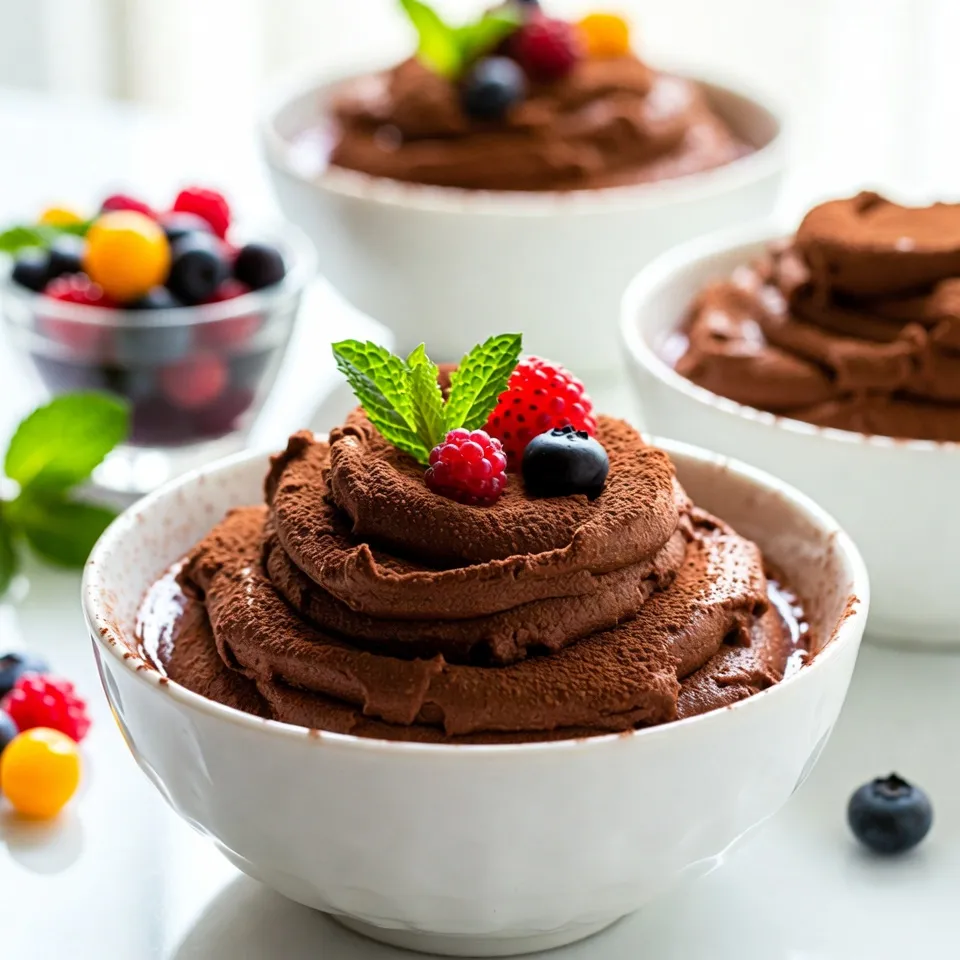 To make a rich and creamy avocado chocolate mousse, you'll need these simple ingredients: - 2 ripe avocados, peeled and pitted - 1/2 cup unsweetened cocoa powder - 1/4 cup maple syrup or honey - 1/4 cup almond milk or your preferred milk - 1 teaspoon pure vanilla extract - A pinch of sea salt - Optional garnishes: fresh berries and mint leaves These ingredients are key to creating a smooth and decadent mousse. The ripe avocados provide a creamy base, while unsweetened cocoa powder gives it that rich chocolate flavor. Maple syrup or honey adds sweetness, and a splash of almond milk helps with texture. The vanilla extract enhances the overall taste, and a pinch of sea salt balances the flavors nicely. You can make it even more beautiful by adding fresh berries and mint leaves on top. Enjoy every bite! {{ingredient_image_2}} - Step 1: Combining ingredients in a food processor Start by peeling and pitting two ripe avocados. Place them in a food processor. Next, add 1/2 cup of unsweetened cocoa powder. Include 1/4 cup of maple syrup, or honey if you prefer. Pour in 1/4 cup of almond milk and add 1 teaspoon of pure vanilla extract. Finish with a pinch of sea salt. - Step 2: Blending to a smooth consistency Process the mix on high speed until it becomes smooth and creamy. Pause to scrape down the sides with a spatula. This ensures all ingredients blend well together. The goal is a velvety texture without any lumps. - Step 3: Adjusting sweetness to taste After blending, taste the mousse. If you think it needs more sweetness, add a drizzle of maple syrup. Blend again briefly to mix in the extra sweetness. This step allows you to make it just right for your taste. - Step 4: Spoon into serving bowls Carefully spoon the mousse into serving bowls or ramekins. Aim for an even distribution. Cover the bowls with plastic wrap and chill in the fridge for at least 30 minutes. This helps the mousse firm up and lets the flavors deepen. Enjoy your rich and creamy avocado chocolate mousse! To make your mousse smooth, use a high-speed blender or food processor. This helps blend the avocados well. Start by adding all your ingredients at once. Stop the machine to scrape down the sides as needed. This way, all parts mix evenly. Ripe avocados are key here. They should feel soft when you squeeze them gently. Hard avocados will make your mousse lumpy. If you find the mousse too bitter, add more maple syrup. Start with a small amount, then blend and taste again. This way, you can control the sweetness. I recommend tasting it before serving. If you want a richer flavor, honey can work instead of maple syrup. Always use fresh ingredients to keep flavors bright. Serving your mousse can be fun. Use small bowls or ramekins for a nice touch. Top each serving with fresh berries like strawberries or raspberries. A sprig of mint adds color and freshness. You can even layer the mousse in clear cups for a pretty look. This way, guests can see the rich color. Enjoy being creative with your garnish! Pro Tips Choose Perfect Avocados: Make sure your avocados are perfectly ripe for the best creamy texture. They should yield slightly to gentle pressure when squeezed. Adjust Sweetness to Taste: Everyone's sweetness preference varies, so taste the mousse before chilling. If it needs more sweetness, add a little more maple syrup or honey. Chill for Optimal Flavor: Allowing the mousse to chill for at least 30 minutes enhances the flavors. The cold temperature also gives it a firmer, more enjoyable texture. Garnish Creatively: Fresh berries and mint leaves not only add color but also a refreshing contrast to the rich chocolate flavor. Get creative with your garnishes! {{image_4}} You can make your avocado chocolate mousse even more exciting. Try adding spices like cinnamon or a pinch of chili powder. These spices bring warmth and depth to the flavor. If you want a creamier texture, mix in some nut butter, like almond or cashew. This adds richness and pairs well with chocolate. This recipe works for all diets. If you want a vegan option, use maple syrup and almond milk. For non-vegan, you can swap maple syrup for honey. Both versions taste great. You can enjoy this mousse no matter your diet. If you run out of maple syrup, try using agave syrup or coconut nectar. Both are sweet and can work well. For almond milk, you can use any milk you prefer, like oat or soy milk. These swaps keep the mousse delicious and creamy. To keep your mousse fresh, store it in airtight containers. This prevents air from spoiling the flavor and texture. I recommend using glass containers for the best results. Always cover the mousse with plastic wrap too. Press the wrap directly onto the surface of the mousse. This extra layer helps reduce oxidation. When refrigerating, place the containers in the back of the fridge. The back is usually the coldest spot. Avoid storing the mousse in the door; it’s warmer there. You want the mousse to chill evenly to maintain that smooth texture. If you have leftovers, make sure to eat them within a few days for the best taste. You can store avocado chocolate mousse in the fridge for up to three days. The mousse may darken over time due to the avocado. This does not affect the taste, but it can be unappealing. If you see any browning, simply stir the mousse gently to mix in the color. Always check for freshness before eating, especially if it’s been a while. Avocado chocolate mousse contains simple, healthy ingredients. You will need: - 2 ripe avocados, peeled and pitted - 1/2 cup unsweetened cocoa powder - 1/4 cup maple syrup (or honey for non-vegan) - 1/4 cup almond milk (or your choice of milk) - 1 teaspoon pure vanilla extract - A pinch of sea salt Optional garnishes include fresh berries and mint leaves. These ingredients create a rich and creamy dessert. Yes, avocado chocolate mousse is a healthy treat. Avocados provide healthy fats and fiber. Cocoa powder is rich in antioxidants. Maple syrup is a natural sweetener. This mousse is lower in sugar and dairy-free, making it a smart choice for dessert lovers. You can freeze avocado chocolate mousse. Place it in an airtight container. It can stay fresh in the freezer for up to a month. When ready to eat, let it thaw overnight in the fridge. The texture might change slightly, but it will still taste good. If you don’t have avocados, use silken tofu or bananas. Silken tofu adds creaminess and protein. Bananas provide natural sweetness and a smooth texture. Both options create a tasty mousse, but they will slightly change the flavor. To make avocado chocolate mousse vegan, replace honey with maple syrup. Use almond milk or any plant-based milk. All other ingredients are already vegan-friendly. This way, you can enjoy a rich dessert without any animal products. This blog post walks you through making a tasty avocado chocolate mousse. You learned about the key ingredients, like ripe avocados and cocoa powder. I shared clear steps to blend the mousse until creamy, plus tips for the best texture. We discussed ways to adjust sweetness and present the dish nicely. You also discovered variations and storage tips to keep it fresh. Enjoy experimenting with flavors and impressing your friends with this healthy dessert! Keep your mousse fun and tasty, and you'll love every spoonful.