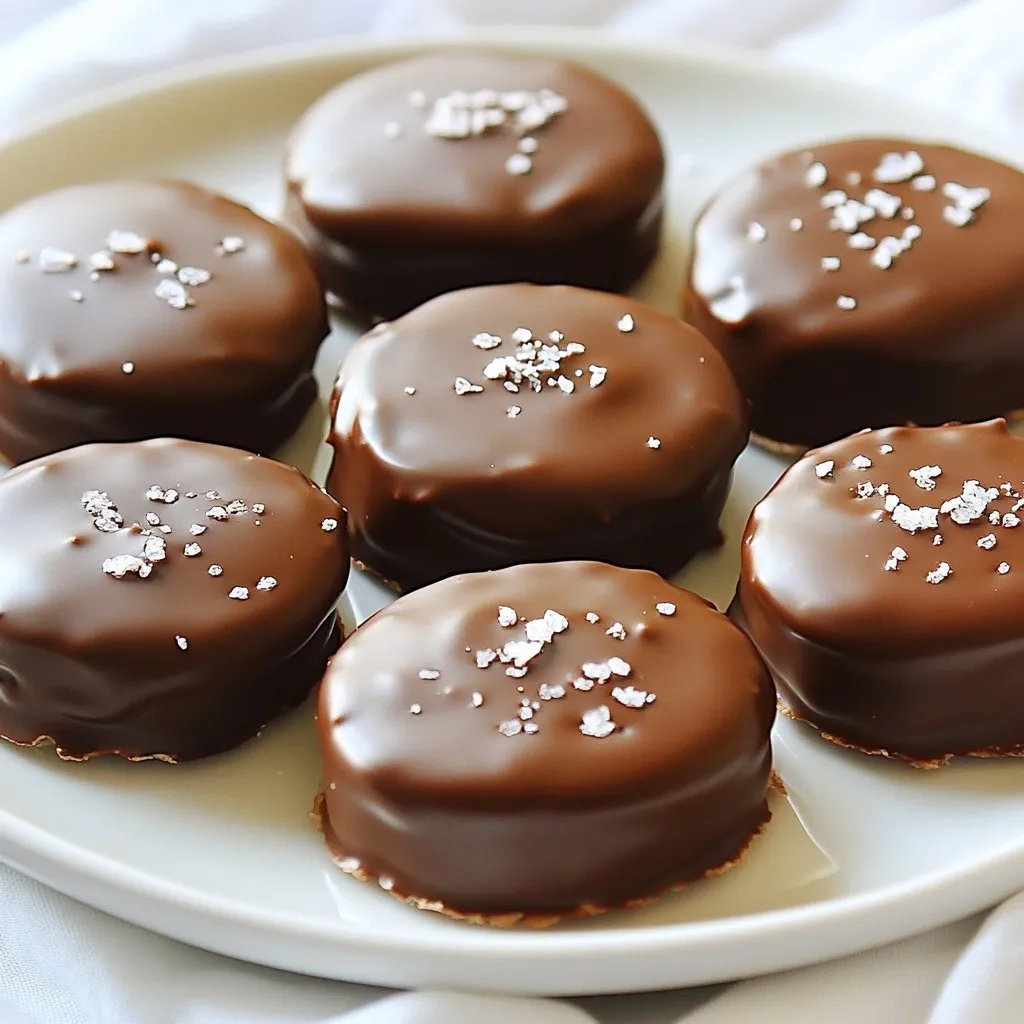 To make Chocolate-Dipped Peppermint Patties, gather these ingredients: - 1 cup powdered sugar - 2 tablespoons unsweetened cocoa powder - 2 tablespoons coconut oil, melted - ½ teaspoon peppermint extract - ½ teaspoon vanilla extract - 1 cup dark chocolate chips (dairy-free if desired) - 1 tablespoon coconut oil (for the chocolate coating) - A pinch of sea salt These items are easy to find. The main flavors come from the peppermint and chocolate. The cocoa powder adds richness, while coconut oil helps with texture. You can swap a few ingredients if needed. Here are some ideas: - Powdered Sugar: Use granulated sugar, but blend it to make it fine. - Cocoa Powder: Carob powder can work as a substitute. - Coconut Oil: Use vegetable oil or butter if you prefer. - Peppermint Extract: Try almond extract for a different taste. - Dark Chocolate Chips: Milk chocolate chips are great if you like sweetness. These swaps can change the taste a bit, but that’s part of the fun! If you need to convert measurements, here are some quick tips: - 1 cup = 16 tablespoons - 1 tablespoon = 3 teaspoons - ½ teaspoon = 2.5 milliliters These conversions help if you need smaller batches or different serving sizes. Don't worry about being exact; baking is flexible! {{ingredient_image_2}} In a large bowl, mix these ingredients: - 1 cup powdered sugar - 2 tablespoons unsweetened cocoa powder - 2 tablespoons melted coconut oil - ½ teaspoon peppermint extract - ½ teaspoon vanilla extract Stir well with a spatula until you see a thick dough. This part is fun! The smell of the peppermint will hit you right away. If your dough is too crumbly, it won’t hold together. Add water slowly, just one teaspoon at a time. Mix after each teaspoon. Keep going until the dough feels smooth and holds its shape. This step is key to making perfect patties. Next, roll the dough into small balls. Aim for about 1 inch in size. Flatten each ball into a patty, about ¼ inch thick. Place these patties on a parchment-lined tray. This helps prevent sticking. Once all the patties are formed, pop the tray in the freezer for 30 minutes. Chilling helps them stay firm when you coat them with chocolate. While the patties chill, let’s melt the chocolate. In a microwave-safe bowl, add: - 1 cup dark chocolate chips - 1 tablespoon coconut oil Microwave in 30-second bursts. Stir after each burst. Keep going until the chocolate is smooth and melted. This will be the delicious coating for our patties. Carefully take the patties from the freezer. Use a fork to dip each one into the melted chocolate. Make sure every side is covered. Then, gently tap the fork on the bowl’s edge. This gets rid of extra chocolate. It helps them look neat and pretty. Place the coated patties back on the parchment-lined tray. While the chocolate is still soft, sprinkle a pinch of sea salt on top of each one. This adds a nice flavor boost. Finally, put the tray in the refrigerator for at least 1 hour. Wait until the chocolate is hard and set. Enjoy your tasty treats! To get a smooth and shiny chocolate coating, follow these steps: - Use dark chocolate chips and coconut oil for a glossy finish. - Melt chocolate slowly in the microwave. Heat for 30 seconds, then stir. - Avoid overheating. This can burn the chocolate and ruin the texture. - Dip each patty quickly to keep the chocolate warm and smooth. The key is to tap off excess chocolate before placing the patties on the tray. This will help prevent clumping. Here are some common errors that can happen while making chocolate-dipped peppermint patties: - Overmixing the Dough: Stir just until combined. Too much mixing makes the dough tough. - Skipping the Chill: Don’t skip chilling the patties before coating. This helps them hold their shape. - Not Tapping Off Excess Chocolate: This can create a thick layer of chocolate that doesn't look good. - Using Cold Chocolate: If the chocolate cools too much, it can get clumpy and won’t coat well. Avoid these mistakes to ensure your patties turn out perfect each time. To take your peppermint patties to the next level, consider these tips: - Add a drop of orange zest for a citrus twist. - Swap out peppermint extract for other flavors, like almond or maple. - Use different types of chocolate. Milk chocolate adds sweetness, while dark chocolate adds depth. These small changes can make a big difference in taste. Experiment to find your favorite flavor combination! Pro Tips Use High-Quality Chocolate: Opt for high-quality dark chocolate for dipping. The better the chocolate, the richer the flavor of your peppermint patties. Experiment with Flavors: Feel free to add a few drops of food-grade peppermint oil for a more intense peppermint flavor or try adding a hint of orange zest for a unique twist. Keep Ingredients Cool: Ensure your coconut oil is melted but not hot when mixing. Warm ingredients can make the dough too soft to shape properly. Store Properly: Store the finished patties in an airtight container in the refrigerator to keep them fresh and the chocolate coating firm. {{image_4}} You can choose either dark chocolate or milk chocolate for your patties. Dark chocolate offers a rich, intense flavor. It pairs well with the minty filling. Milk chocolate adds a sweet, creamy touch. This option can balance the peppermint's strong taste. Try both and see which you like best! Want to change things up? You can add flavors like orange zest or almond extract. Orange zest gives a bright, citrusy note that complements the mint. Almond extract adds warmth and a nutty twist. Just a small amount can change the whole taste. Experiment with your favorite flavors! If you want to go beyond chocolate, try white chocolate. White chocolate offers a sweet, creamy coating. It looks beautiful and contrasts with the dark filling. You can also mix in crushed candy canes for extra crunch. This will give your patties a festive touch. Enjoy trying different coatings! To keep your chocolate-dipped peppermint patties fresh, store them in an airtight container. Line the container with parchment paper to prevent sticking. This way, you can enjoy your treats longer without losing flavor or texture. If you want to save some for later, freezing is easy! Place the patties in a single layer on a tray. Freeze them for about an hour until solid. Then, transfer them to a freezer-safe container. They can last for up to three months in the freezer. Just let them thaw in the fridge before eating. These patties stay fresh for about one week in the fridge. Keep them in an airtight container for best results. Over time, the chocolate may lose its shine but will still taste great. If you notice any changes in smell or texture, it’s time to toss them. Enjoy your tasty treats while they last! If your dough is crumbly, don't worry! This can happen. To fix it, slowly add water. Use one teaspoon at a time. Mix well after each addition. Keep going until the dough holds together and feels smooth. Yes, you can! Feel free to use milk chocolate or white chocolate. Each type gives a unique taste. Dark chocolate is rich and bold, while milk chocolate is sweet and creamy. Just make sure to melt it carefully. Absolutely! To make this recipe vegan, use dairy-free chocolate chips. Also, check that the coconut oil is pure and plant-based. This way, you can enjoy delicious peppermint patties without any animal products. You can find chocolate-dipped peppermint patties at many stores. Look in candy aisles or specialty shops. Online retailers also offer them. However, making them at home is easy and fun. Plus, you can customize the flavors! To make this recipe gluten-free, ensure you use powdered sugar and cocoa powder that are labeled gluten-free. Both are usually safe. This makes your peppermint patties perfect for those with gluten allergies. Enjoy them without worry! Now you can make delicious chocolate-dipped patties with ease. We covered the right ingredients, how to mix them, and tips for getting the perfect finish. Remember to avoid common mistakes and know your options for flavor and storage. Whether you like dark chocolate or want to try new flavors, the choice is yours. Keep these steps in mind, and enjoy your tasty treats. Each bite will show your effort and skill in the kitchen. Happy cooking!