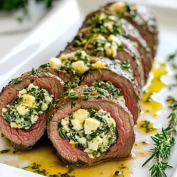 - 1 pound beef tenderloin - 1 cup fresh spinach, finely chopped - 1/2 cup cream cheese, softened - 1/4 cup feta cheese, crumbled - 2 cloves garlic, minced - 1 tablespoon fresh rosemary, minced - 1 tablespoon fresh thyme, minced - Salt and black pepper to taste - 2 tablespoons extra virgin olive oil - 1 tablespoon balsamic vinegar Choosing the right ingredients makes a big difference. Look for fresh spinach. It should be bright green and crisp. The beef tenderloin needs to be bright red with good marbling. Quality cream cheese should be smooth and creamy. For feta, select a block over crumbles for better flavor. Fresh herbs like rosemary and thyme should smell strong and aromatic. You can swap some ingredients if needed. Use ricotta or goat cheese instead of cream cheese. This gives a different flavor. If you don't have feta, try blue cheese for a bolder taste. Fresh herbs can be replaced with dried ones. Use one-third of the amount since dried herbs are more potent. If spinach is not available, kale or Swiss chard works well, too. {{ingredient_image_2}} First, preheat your oven to 400&deg;F (200&deg;C). This helps cook the beef evenly later. While the oven heats, prepare your stuffing. In a medium bowl, mix together: - 1 cup fresh spinach, finely chopped - 1/2 cup cream cheese, softened - 1/4 cup feta cheese, crumbled - 2 cloves garlic, minced - 1 tablespoon fresh rosemary, minced - 1 tablespoon fresh thyme, minced - Salt and pepper to taste Stir until all ingredients blend well. This creates a creamy, herb-filled stuffing. Next, take your beef tenderloin. Use a sharp knife to cut a pocket along the center. Be careful not to cut all the way through. You want to make a pouch for the stuffing. Fill this pocket with the herb stuffing, pressing gently to distribute it. Now it's time to cook! In an oven-safe skillet, heat 2 tablespoons of extra virgin olive oil over medium-high heat. Once the oil shimmers, add the stuffed tenderloin. Sear the beef for about 2-3 minutes on each side. This step creates a nice brown crust, adding flavor. After searing, drizzle 1 tablespoon of balsamic vinegar over the beef. This adds depth to the flavor. Then, carefully place the skillet in your preheated oven. Roast the tenderloin for about 15-20 minutes. Use a meat thermometer to check the internal temperature. For medium-rare, aim for 145&deg;F (63&deg;C). Once cooked, take the skillet out of the oven. Let the tenderloin rest for 5-10 minutes. This lets the juices settle, ensuring a tender slice. When making quick stuffed beef tenderloin, avoid these common pitfalls: - Cutting too deep: Don&rsquo;t cut all the way through the tenderloin. This will let the stuffing leak out. - Underseasoning: Make sure to add enough salt and pepper to the stuffing. It enhances the flavors. - Skipping the resting time: Let the beef rest after cooking. This helps keep it juicy. To get that perfect sear on your beef tenderloin, follow these steps: - Use a hot skillet: Heat your skillet before adding the oil. A hot skillet gives a nice crust. - Don&rsquo;t overcrowd the pan: If you have more than one tenderloin, sear them in batches. This keeps the heat high. - Flip only once: Let each side brown well before flipping. This creates a better crust. Pair your stuffed beef tenderloin with these sides for a complete meal: - Roasted vegetables: Carrots, asparagus, or Brussels sprouts work great. - Creamy mashed potatoes: They balance the beef's richness. - Fresh salad: A light salad adds a nice contrast to the meal. Drizzle any pan juices over the beef for extra flavor. Enjoy your meal! Pro Tips Resting the Beef: Allow the tenderloin to rest after cooking to let the juices redistribute, ensuring every slice is juicy and tender. Choosing the Right Cut: Opt for a high-quality beef tenderloin for the best flavor and tenderness; look for bright red color and minimal marbling. Experiment with Herbs: Feel free to customize the herb stuffing by adding other fresh herbs like parsley or sage for a unique flavor profile. Searing Technique: Make sure the skillet is hot enough before searing the beef to achieve a beautiful crust and lock in flavors. {{image_4}} You can change the stuffing to suit your taste. For a vegetarian option, use mushrooms and bell peppers. They add great flavor and texture. You can also try using ricotta cheese instead of cream cheese. It brings a lighter taste. For those who love cheese, mix in more feta or add mozzarella. Both options will create a creamy and rich filling. If you want to grill the beef tenderloin, season it well. Preheat your grill to medium heat. Sear the tenderloin on all sides. Then, move it to a cooler part of the grill to cook through. This gives it a nice smoky flavor. You can also slow cook the stuffed tenderloin. Simply put it in a slow cooker with some broth. Cook on low for about 6 hours. This method makes the meat super tender. Herbs and spices can boost the flavor of your dish. Consider adding crushed red pepper flakes for a bit of heat. If you like a fresh taste, try adding fresh basil to the stuffing. You can also use dried oregano or thyme for a warm, earthy flavor. Experiment with different combinations to find your perfect mix. Don't be afraid to get creative! After enjoying your delicious stuffed beef tenderloin, let it cool. Wrap the leftovers in plastic wrap or foil. Place them in an airtight container. Store them in the fridge for up to three days. This keeps the beef tender and tasty for later meals. To reheat the beef, preheat your oven to 350&deg;F (175&deg;C). Place the leftover slices in a baking dish. Cover the dish with foil to keep moisture in. Heat for about 15-20 minutes or until warm. You can also use a microwave. Heat in short bursts of 30 seconds, checking often to avoid drying it out. If you have extra stuffed beef, freezing is a great option. Wrap each piece tightly in plastic wrap. Then place them in a freezer-safe bag or container. Label it with the date. You can freeze the beef for up to three months. To thaw, move it to the fridge overnight. This keeps the flavors fresh for a future meal. You can tell when the beef tenderloin is done by checking its internal temperature. Use a meat thermometer to check it at the thickest part of the meat. For medium-rare, aim for 145&deg;F (63&deg;C). This gives you a juicy and tender result. If you like it medium, go for 160&deg;F (71&deg;C). Remember, the meat will continue to cook a bit after you take it out of the oven. Yes, you can prepare the beef tenderloin ahead of time. You can make the stuffing a day before and store it in the fridge. Just stuff the tenderloin and sear it when you are ready to cook. You can also season the meat and stuff it the night before. Just be sure to let it sit at room temperature for about 30 minutes before cooking. This helps it cook evenly. Stuffed beef tenderloin tastes great with several sides! Here are some of my favorites: - Roasted vegetables like carrots, potatoes, or asparagus - Creamy mashed potatoes or garlic mashed potatoes - A fresh green salad with vinaigrette - Garlic bread or a crusty loaf - Steamed green beans or broccoli These sides add color, flavor, and balance to the meal. Enjoy your cooking! We covered key ingredients for stuffed beef tenderloin, tips for quality, and substitutions. I detailed step-by-step cooking methods, timing, and common mistakes to avoid. You learned about variations, storage, and reheating leftovers effectively. Cooking is about learning through practice. Use these tips and feel free to experiment. Enjoy making this dish your own! Happy cooking!