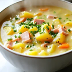 To make this Easy One Pot Ham Potato Soup, you will need: - 2 cups diced potatoes (about 3 medium-sized potatoes) - 1 cup cooked and diced ham - 1 medium onion, finely chopped - 2 medium carrots, diced - 2 celery stalks, diced - 4 cups chicken broth (preferably low-sodium) - 1 cup milk (or cream for a richer texture) - 2 cloves garlic, minced - 1 teaspoon dried thyme - 1 teaspoon dried parsley - Salt and freshly cracked pepper to taste - 2 tablespoons olive oil - Fresh chives for garnish (optional) Feel free to try these optional ingredients for some fun twists: - 1 cup frozen peas for a pop of color - 1 teaspoon smoked paprika for a smoky flavor - A splash of hot sauce for a kick - Chopped spinach or kale for extra greens Gather these tools to help you cook with ease: - Large pot or Dutch oven for even heat - Cutting board and knife for chopping - Measuring cups and spoons for accuracy - Ladle for serving your soup - Wooden spoon for stirring the ingredients This selection of ingredients and tools will help you create a warm, delicious soup that feels like a cozy hug in a bowl. {{ingredient_image_2}} Start by heating the olive oil in a large pot over medium heat. Once the oil shimmers, add the chopped onion, diced carrots, and celery. Stir these veggies together for about five minutes. You want them soft and the onion to turn clear. This step builds a great flavor base for your soup. Next, add the minced garlic to the pot. Stir it in and let it cook for just one minute. You want to smell that garlic, but don't let it brown. This will keep the soup tasting fresh. Now, it's time to add the stars of the show&mdash;potatoes and ham. Toss in the diced potatoes and the cooked ham. Mix everything well so the flavors can blend. Pour in four cups of chicken broth. This gives your soup a savory depth. Add the dried thyme, parsley, salt, and pepper. Stir the pot again and turn up the heat until it starts to boil gently. Once it&rsquo;s bubbling, reduce the heat to low. Cover the pot with a lid and let it simmer for 15 to 20 minutes. This is when the potatoes cook and become fork-tender. After 20 minutes, check the potatoes. They should be soft. Now, stir in one cup of milk or cream for a richer taste. Let it warm gently for about five more minutes. Taste the soup and adjust the seasoning if needed. When ready, take the pot off the heat. Allow the soup to cool slightly before serving. Ladle the warm soup into bowls. If you like, sprinkle fresh chives on top for color and flavor. Enjoy your cozy bowl of ham potato soup! To make your ham potato soup taste great, start with fresh ingredients. Use diced potatoes that are firm and not bruised. Fresh ham adds depth to the flavor. Saut&eacute; the onion, carrots, and celery well. This step brings out their natural sweetness. Don't rush this part; give it time. When adding herbs, use dried thyme and parsley for a balanced taste. If possible, choose low-sodium chicken broth. This choice allows you to control the saltiness. Taste as you go to find the right balance. One common mistake is not cooking the aromatics long enough. If you rush, your soup may lack flavor. Another error is adding too much liquid. Stick to the recipe&rsquo;s broth amount. Avoid using raw potatoes; they take longer to cook. If you want a thicker soup, you can mash some potatoes in the pot. This adds creaminess without extra steps. Lastly, remember to taste and adjust seasonings before serving. A pinch more salt or pepper can make a big difference. To make the soup creamier, consider using cream instead of milk. You can also add sour cream for extra richness. If you want a different flavor, try using half-and-half. For a twist, mix in some cheese, like cheddar or gouda. This adds a nice gooey texture. You can also blend a portion of the soup for a smooth finish. Just scoop some into a blender, then return it to the pot. This gives you a creamy base while keeping some chunks. Pro Tips Use Leftover Ham: Utilize any leftover ham from previous meals to minimize waste and add depth of flavor to your soup. Customize Your Veggies: Feel free to add other vegetables like green beans or corn for additional nutrition and color. Adjust Creaminess: For a richer soup, substitute milk with heavy cream or half-and-half to enhance the texture. Make It Ahead: This soup stores well in the refrigerator for up to three days, making it perfect for meal prep. {{image_4}} You can make a tasty vegetarian version of this soup. Start by skipping the ham. Instead, use smoked paprika to mimic that smoky flavor. Add in some cooked lentils for protein. They will add a nice texture and fill you up. You can also add vegetable broth instead of chicken broth. This keeps the soup rich and flavorful. Feel free to add more veggies to your soup. Some great options include corn, peas, or green beans. These will add color and nutrients. Try adding spinach or kale towards the end of cooking. This keeps them fresh and bright. You can mix and match based on what you have. More veggies mean more flavor and fun! If you like heat, try adding peppers. Chop up jalape&ntilde;os or bell peppers and saut&eacute; them with the onions. This will give your soup a nice kick. You can also sprinkle in some red pepper flakes while it simmers. Adjust the spice level to fit your taste. This spicy twist creates a new flavor that keeps the soup exciting! Storing leftover ham potato soup is simple. Let the soup cool first. Once cooled, use an airtight container. Pour the soup inside and seal it well. You can store it in the fridge for up to three days. Make sure to label the container with the date. This way, you know when to eat it. Freezing is a great way to save your soup for later. To freeze, use freezer-safe containers or bags. Leave some space at the top, as the soup will expand when frozen. You can freeze the soup for up to three months. When you are ready to eat, just thaw it overnight in the fridge. Reheating ham potato soup is easy. You can use the stove or microwave. If using the stove, pour the soup into a pot. Heat it on low, stirring often until hot. For the microwave, place soup in a bowl, cover it, and heat in short intervals. Stir between each interval to heat evenly. Make sure it reaches a safe temperature of 165&deg;F before enjoying it again! Yes, you can use raw potatoes. Just make sure to cut them into small pieces. This helps them cook quickly and evenly. Raw potatoes will take longer to soften than cooked ones. If you use raw potatoes, add them with the ham and broth. Simmer until fork-tender, about 20 minutes. If you don&rsquo;t have ham, try using cooked bacon or turkey. You can also use canned beans for a vegetarian option. These choices still give the soup a nice flavor. For a smoky taste, add a little smoked paprika. This will keep your soup tasty and hearty. This soup will last about three to four days in the fridge. Store it in an airtight container to keep it fresh. When you&rsquo;re ready to eat, just reheat it on the stove or in the microwave. It's great for lunch or a quick dinner! This blog post covered all you need for a great ham potato soup. We looked at ingredients, cooking steps, and tips for the best flavor. You learned variations and how to store leftovers. Remember, you can make it your own by changing veggies or adding spice. With these ideas and methods, you can create a tasty soup every time. Enjoy your cooking journey!