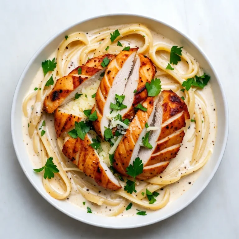 To make Cajun Chicken Alfredo, you will need: - 2 boneless, skinless chicken breasts - 2 tablespoons Cajun seasoning - 12 ounces fettuccine pasta - 2 tablespoons olive oil - 4 cloves garlic, minced - 1 cup heavy cream - 1 cup grated Parmesan cheese - 1 teaspoon freshly cracked black pepper - Salt to taste - Fresh parsley, finely chopped (for garnish) You can swap some ingredients if needed: - Chicken: Use shrimp or tofu for a different protein. - Fettuccine: Try penne or spaghetti for a pasta change. - Heavy cream: Use half-and-half or coconut cream for lighter options. - Parmesan: Nutritional yeast works well for a vegan choice. Always use a kitchen scale for precise measurements. For liquids, use a clear measuring cup. When measuring dry ingredients, spoon them into a cup and level off with a knife. This keeps your cooking accurate and consistent, ensuring great results every time. {{ingredient_image_2}} To start, season the chicken. Rub Cajun seasoning on both sides of the chicken breasts. Make sure the seasoning covers every part well. Let the chicken sit for at least 20 minutes. This helps the flavors soak in. Next, cook the fettuccine. Boil water in a large pot and add some salt. Cook the pasta according to the package instructions, usually 8-10 minutes. Before draining, save ½ cup of the cooking water. This will help later with the sauce. Afterward, drain the pasta and set it aside. Now, it’s time to cook the chicken. In a large skillet, heat olive oil over medium-high heat. Once hot, add the seasoned chicken breasts. Cook for about 6-7 minutes on each side. You want them golden brown and cooked through. After cooking, take the chicken out and let it rest on a plate. Marinating is key for great taste. The Cajun seasoning adds a nice kick. Leaving the chicken to marinate for at least 20 minutes makes a big difference. This time allows the spices to blend in well. If you have more time, you can marinate it longer in the fridge. Just remember to bring it back to room temp before cooking. To create the Alfredo sauce, keep the same skillet. Reduce the heat to medium. Add minced garlic and sauté it for about a minute. Be careful not to let it brown. Pour in the heavy cream slowly. Stir it well to mix. Next, add the grated Parmesan cheese. Whisk it in until the sauce is rich and creamy. If the sauce gets too thick, use the reserved pasta water. Add it little by little until you reach the perfect consistency. The sauce should be smooth and cling to the pasta nicely. To cook chicken breasts well, start with a good seasoning. I use Cajun seasoning to add a nice kick. Make sure you coat the chicken fully. Let it marinate for at least 20 minutes. This step helps the flavors seep in. When searing the chicken, use medium-high heat. This helps to form a nice crust. Cook each side for about 6-7 minutes. You want the chicken to be golden brown and cooked through. Always check the internal temperature. It should reach 165°F. After cooking, let the chicken rest. This makes it juicy and tender. For perfect fettuccine, start with plenty of boiling salted water. It should be at a rolling boil before adding the pasta. Follow the package instructions closely. Usually, it takes about 8-10 minutes. To ensure it's al dente, taste a piece a minute or two before the time is up. It should be firm but not hard. Before draining, save ½ cup of the pasta water. This starchy water can help adjust your sauce's thickness later. Once you drain the pasta, do not rinse it. The starch helps the sauce cling better. To store Cajun Chicken Alfredo, let it cool first. Place the dish in an airtight container. It can last in the fridge for about 3 days. When reheating, use low heat on the stove. Add a splash of heavy cream or reserved pasta water. This keeps the sauce smooth and creamy. Avoid using the microwave if you can. It can make the chicken tough and the sauce clumpy. Enjoy your leftovers just as much as the first meal! Pro Tips Marinate for Flavor: Allowing the chicken to marinate in Cajun seasoning for at least 20 minutes enhances the depth of flavor. For even more intensity, marinate it for a few hours or overnight in the refrigerator. Perfect Pasta Cooking: Make sure to salt your pasta water generously. This is your opportunity to season the pasta itself, which helps elevate the overall flavor of the dish. Prevent Sauce Clumping: When adding Parmesan cheese to the sauce, do so gradually and whisk continuously to ensure a smooth, creamy consistency without any clumps. Garnish for Presentation: A sprinkle of freshly chopped parsley and extra Parmesan not only adds color but also a burst of freshness that complements the rich Alfredo sauce beautifully. {{image_4}} If you want a meat-free take, try using mushrooms. They have a nice, meaty texture. You can also replace chicken with firm tofu. Just marinate the tofu in Cajun seasoning like you would the chicken. This will give you a rich flavor. You can boost nutrition by adding veggies. Spinach and bell peppers work great. Just sauté them with garlic before adding the cream. They will add color and crunch to your dish while sneaking in vitamins. Want some extra heat? Increase the Cajun seasoning or add red pepper flakes. You might also try using spicy sausage instead of chicken. This twist will elevate your dish to a new level of flavor and spice. To store your Cajun Chicken Alfredo, let it cool first. Place it in an airtight container. This helps keep the dish fresh. Store it in the fridge for up to three days. If you want to enjoy it later, freezing is a great option. Freezing Cajun Chicken Alfredo is easy. First, let it cool completely. Then, portion it into freezer-safe containers. Leave some space at the top. The sauce may expand when frozen. You can freeze it for up to three months. To use it later, thaw it overnight in the fridge. Cajun Chicken Alfredo stays good in the fridge for three days. When reheating, add a splash of cream or milk. This helps bring back the creamy texture. Heat it on low in a pan. Stir frequently to avoid burning. You can also use a microwave. Heat it in short bursts. Stir in between to ensure even warming. Enjoy your delicious meal again! Cajun seasoning is a mix of spices. It usually has paprika, cayenne pepper, garlic powder, onion powder, and black pepper. Some blends may add herbs like oregano and thyme. This mix gives food a spicy kick and bold flavor. You can adjust the spices to fit your taste. If you want more heat, add extra cayenne pepper. Yes, you can use different types of pasta. While fettuccine works great, penne or bow tie pasta are good choices too. Just make sure to cook the pasta as directed on the package. The shape will change the dish's look, but the taste will still be delicious. To make this dish dairy-free, swap the heavy cream and cheese. Use coconut milk or any plant-based cream. For cheese, try a dairy-free Parmesan or nutritional yeast. These swaps keep the rich flavor while making it suitable for a dairy-free diet. Many side dishes go well with Cajun Chicken Alfredo. A fresh green salad adds crunch and color. Garlic bread is great for soaking up the sauce. Roasted vegetables like broccoli or asparagus work too. These sides balance the meal and enhance the flavors. This blog post covers all you need to make Cajun Chicken Alfredo. We talked about the ingredients, how to marinate chicken, and making a creamy sauce. You learned tips for perfect cooking and storing leftovers. We also shared tasty variations, like vegetarian options and spicy twists. Remember, cooking is fun and allows for creativity. Enjoy your flavorful Cajun Chicken Alfredo and happy cooking!
